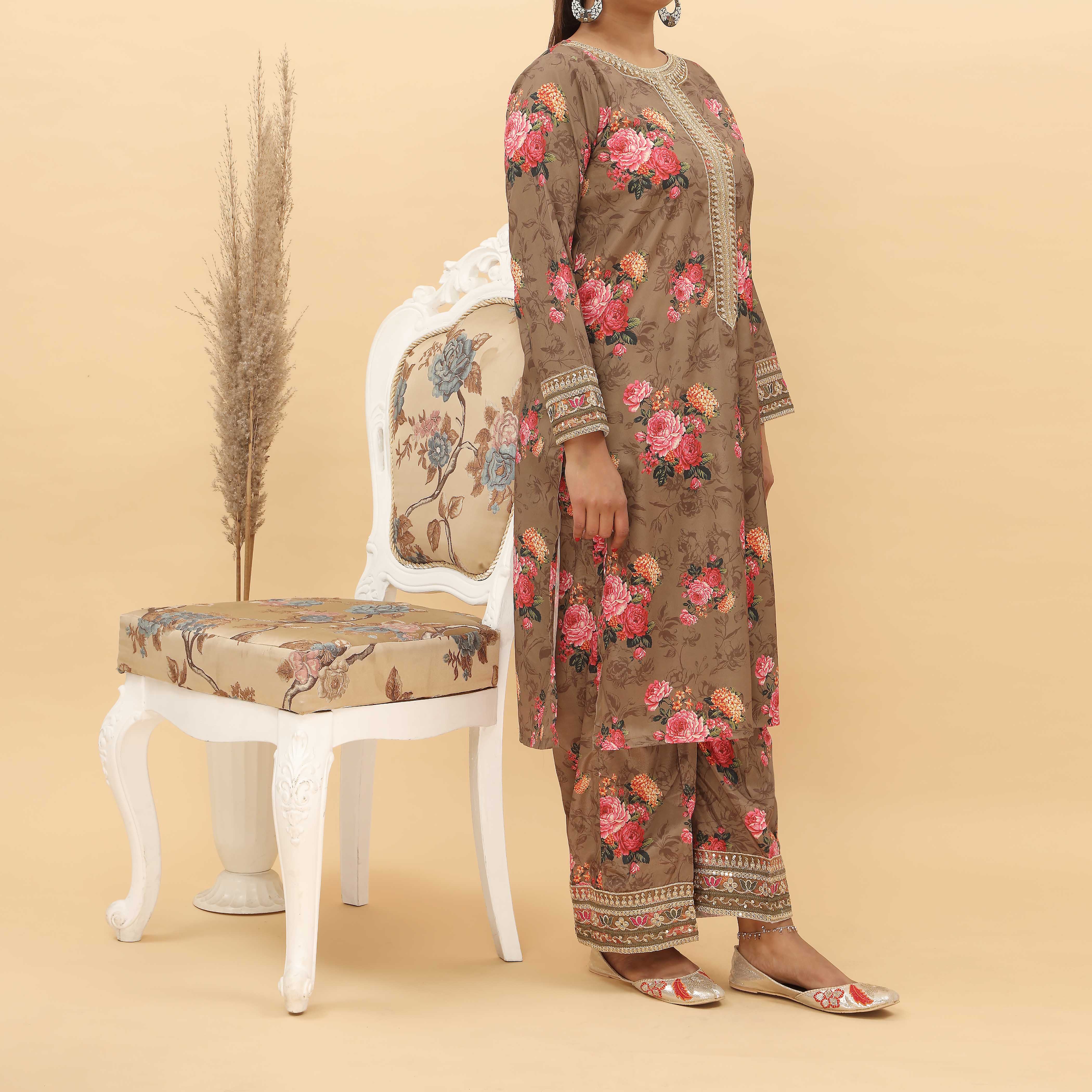 2PC- Embroidered Digital Printed Suit PS5122 - Image 2