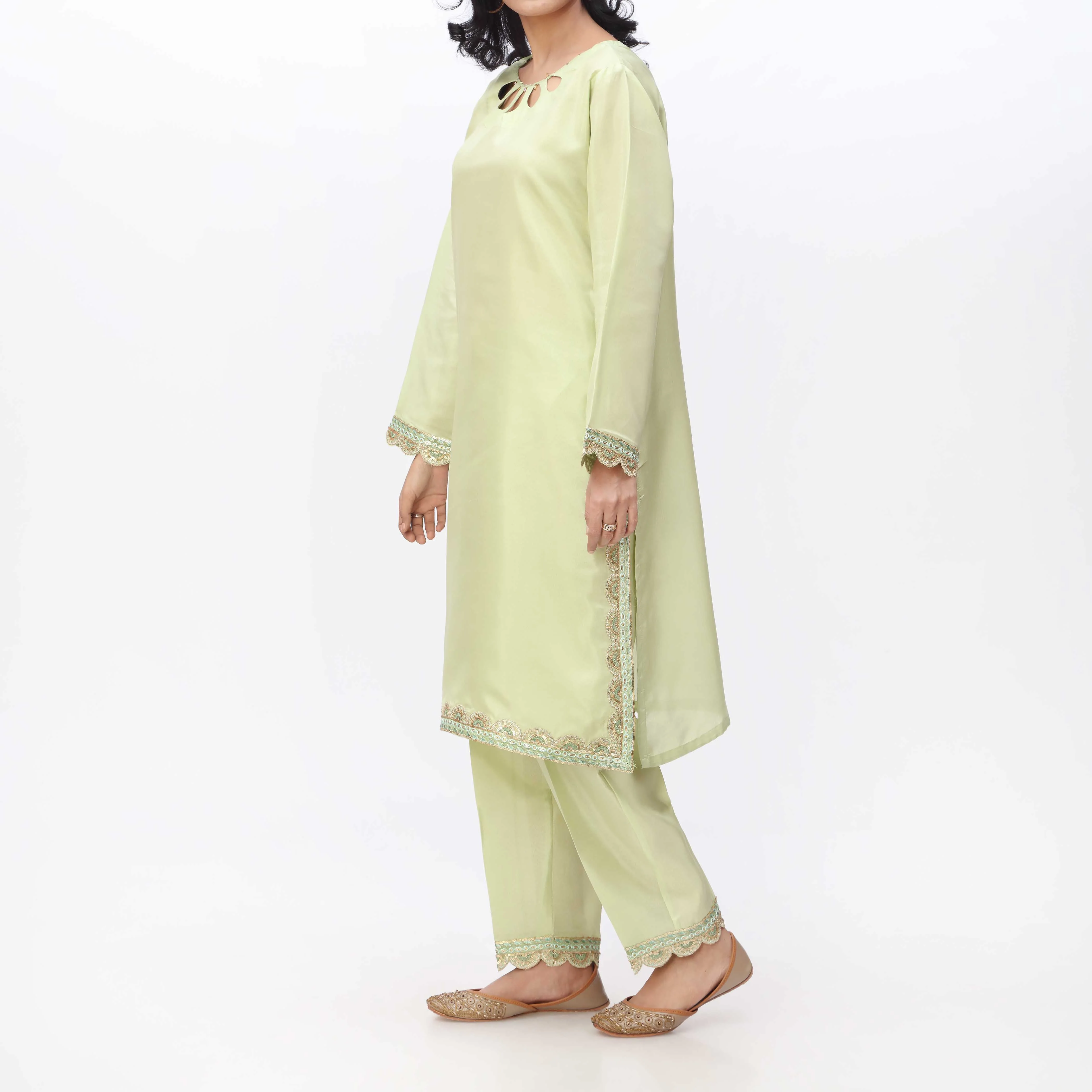 2PC- Embroidered Katan Silk Shirt & Trouser PS3386 - Image 2