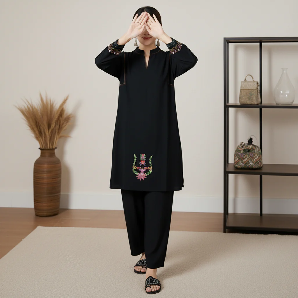 2PC Embroidered Slub Khaddar Suit PW5045 - Image 2