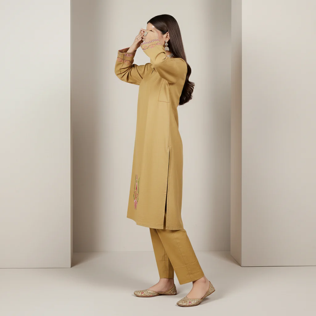 2PC Embroidered Slub Khaddar Suit PW5046 - Image 3