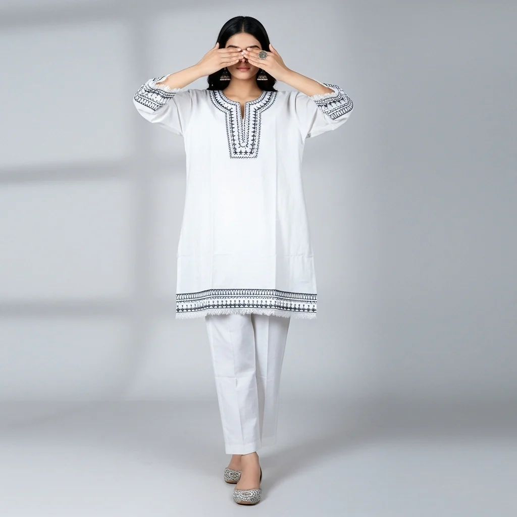 2PC Embroidered Slub Khaddar Suit PW5048 - Image 2