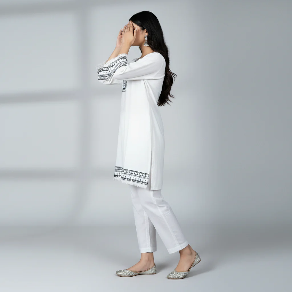 2PC Embroidered Slub Khaddar Suit PW5048 - Image 4