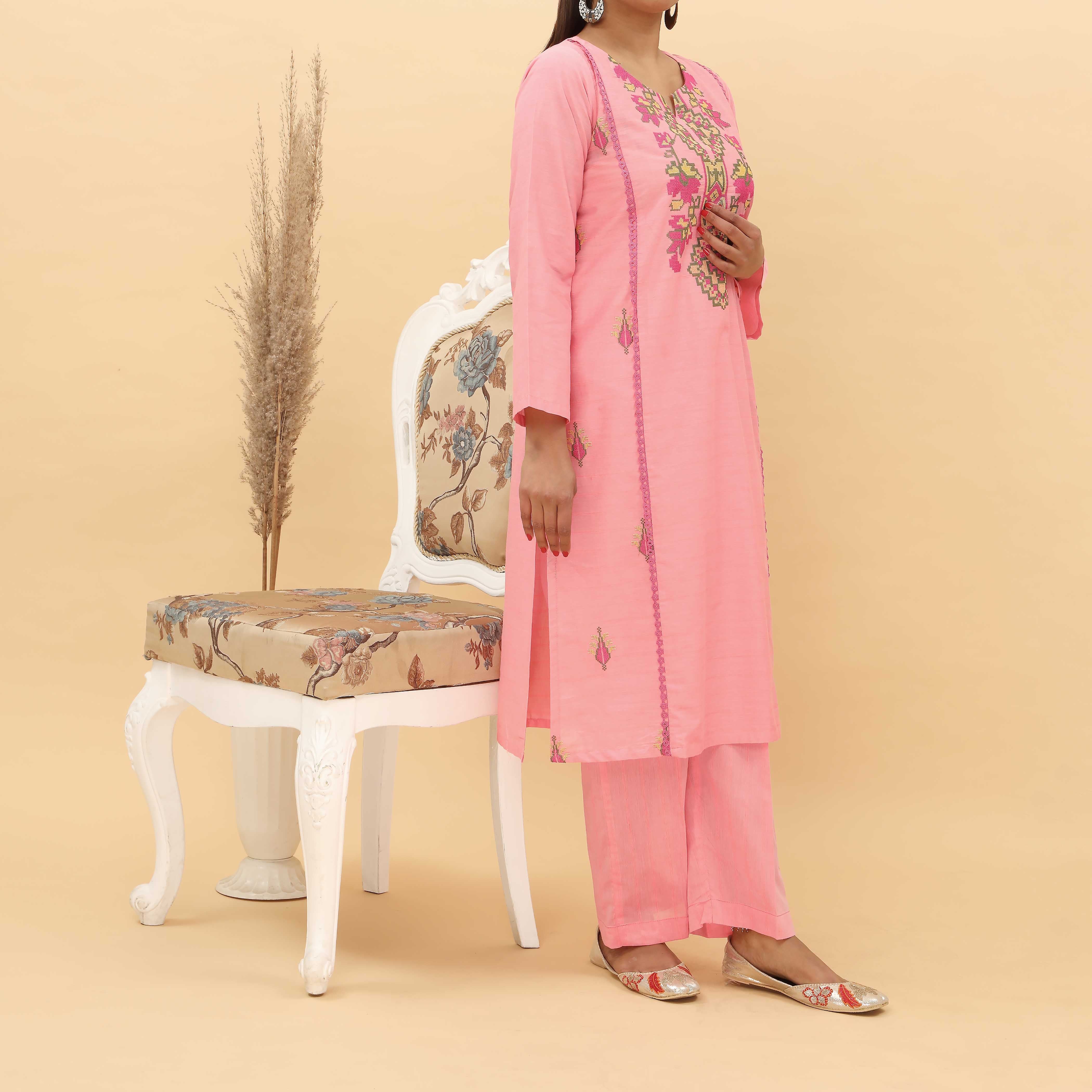 2PC- Embroidered Yarn Dyed Cotton Suit PS5058 - Image 2