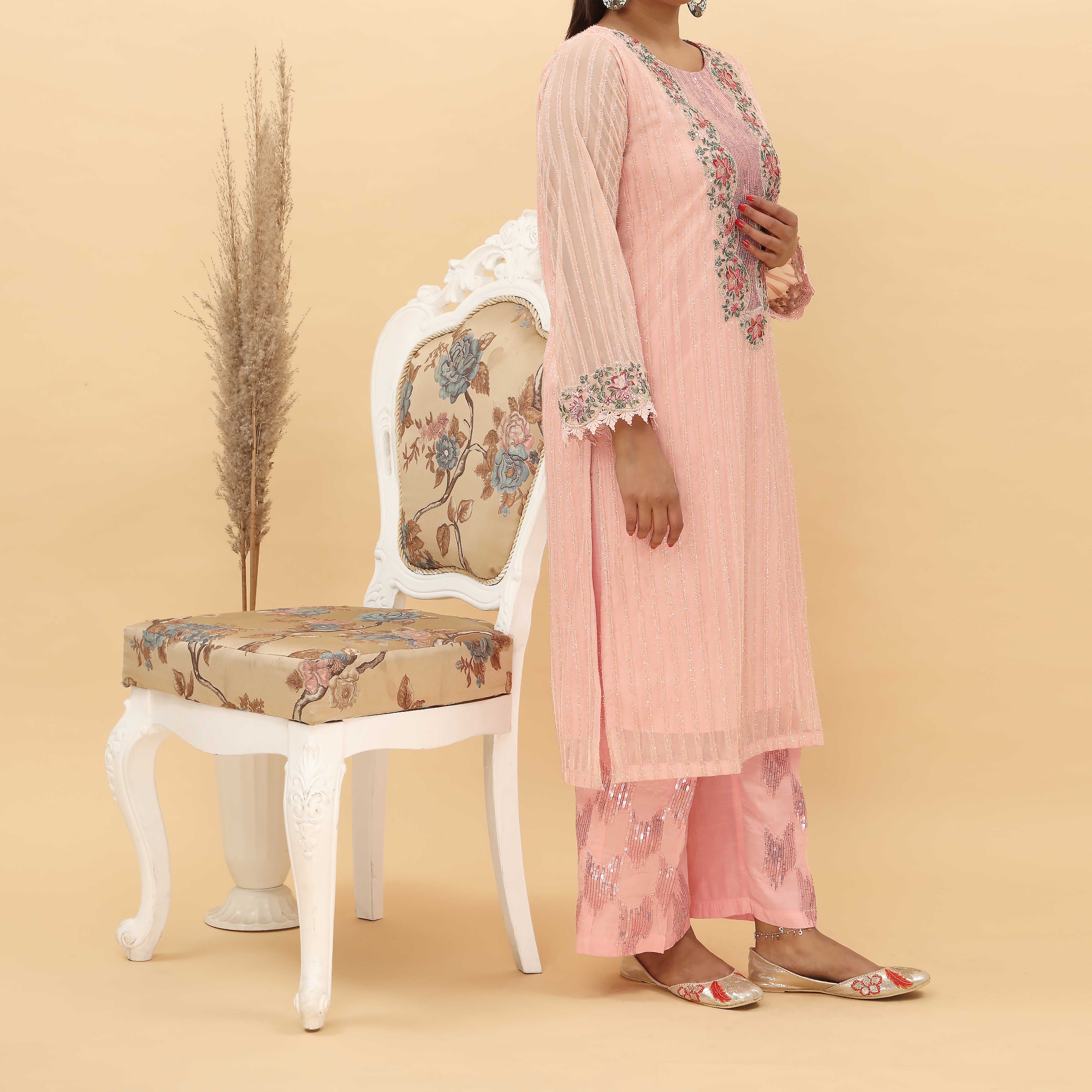 2PC- Glittery Broshia Chiffon Suit PS4967 - Image 2