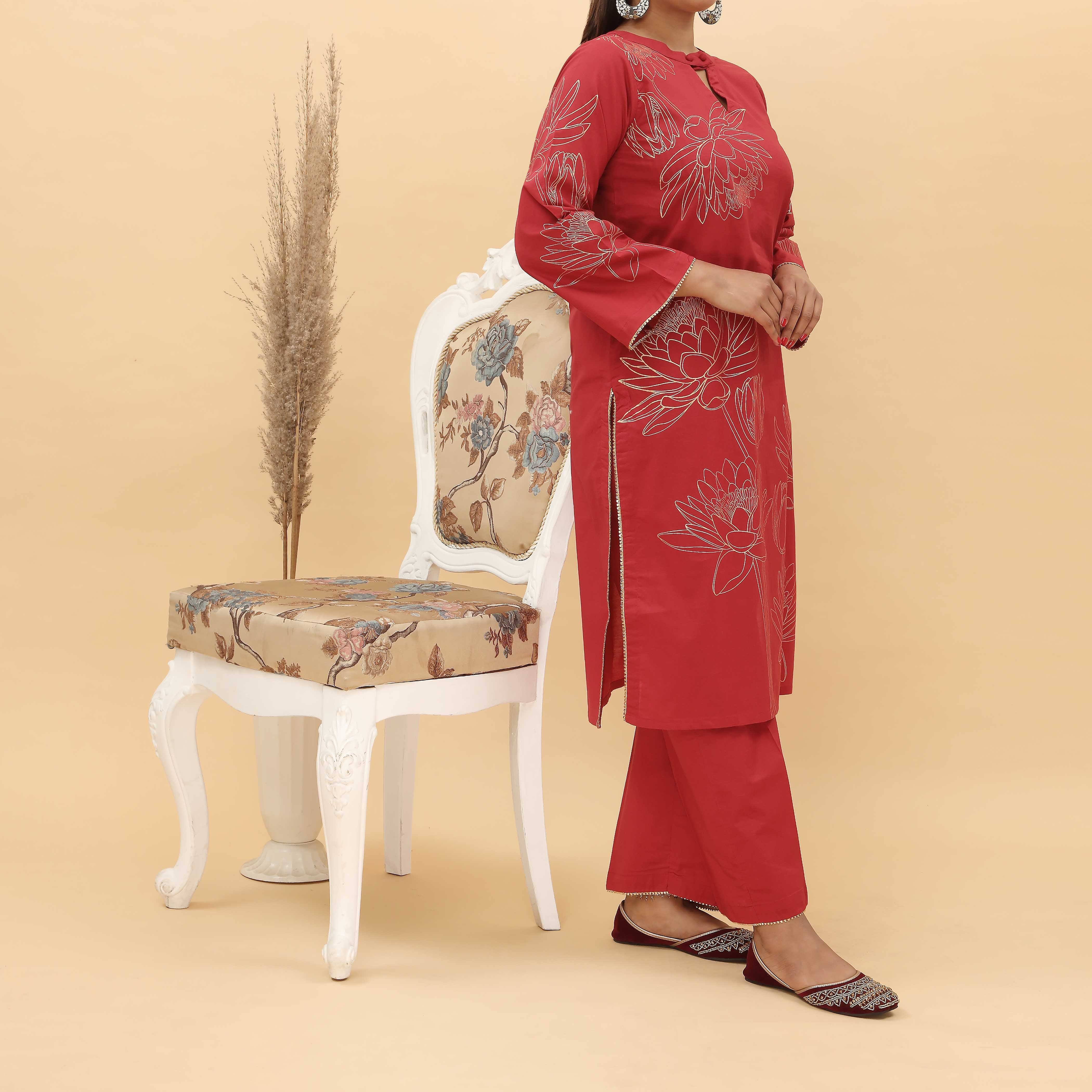 2PC- Gold Printed Cotton Cambric Suit PS5112 - Image 2