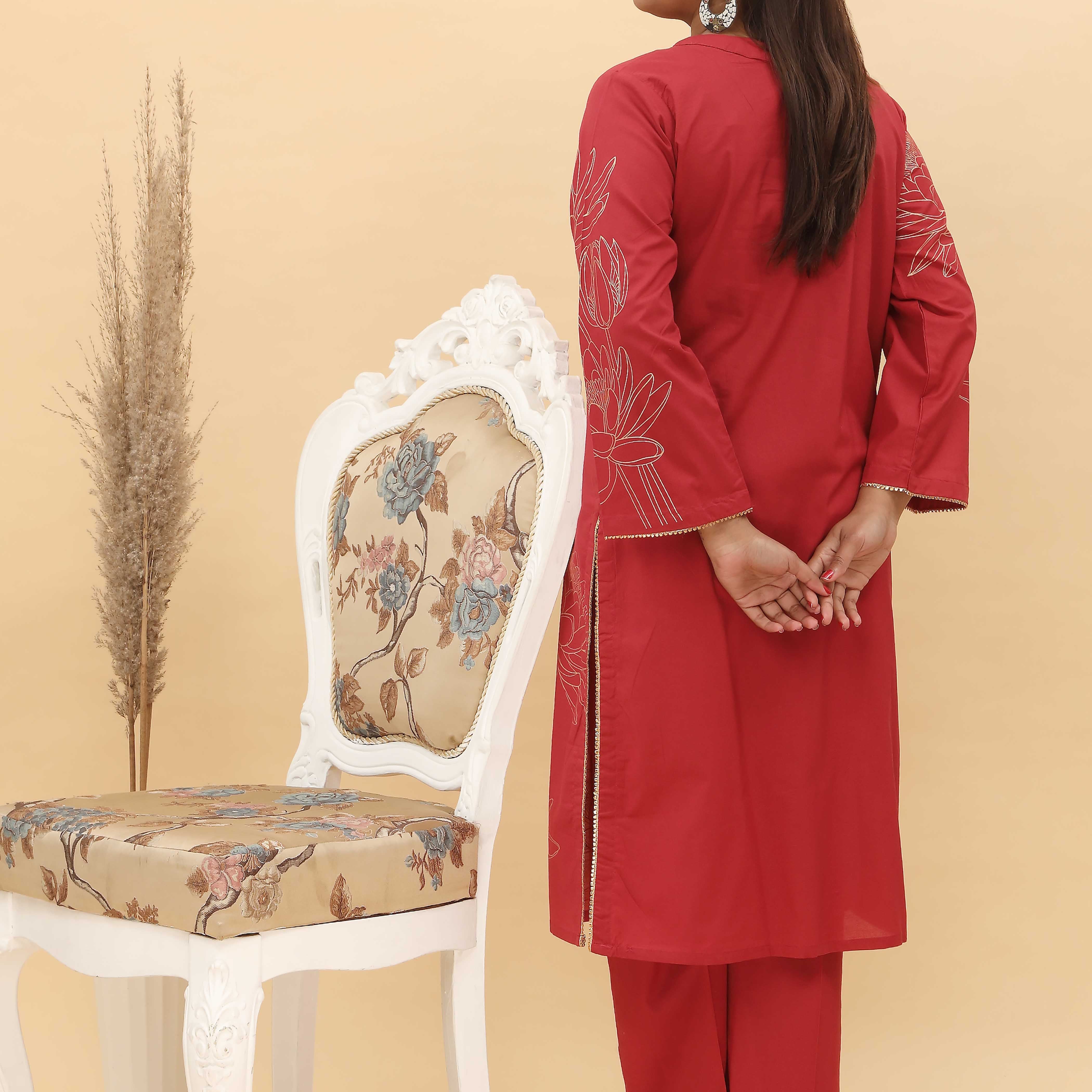 2PC- Gold Printed Cotton Cambric Suit PS5112 - Image 3