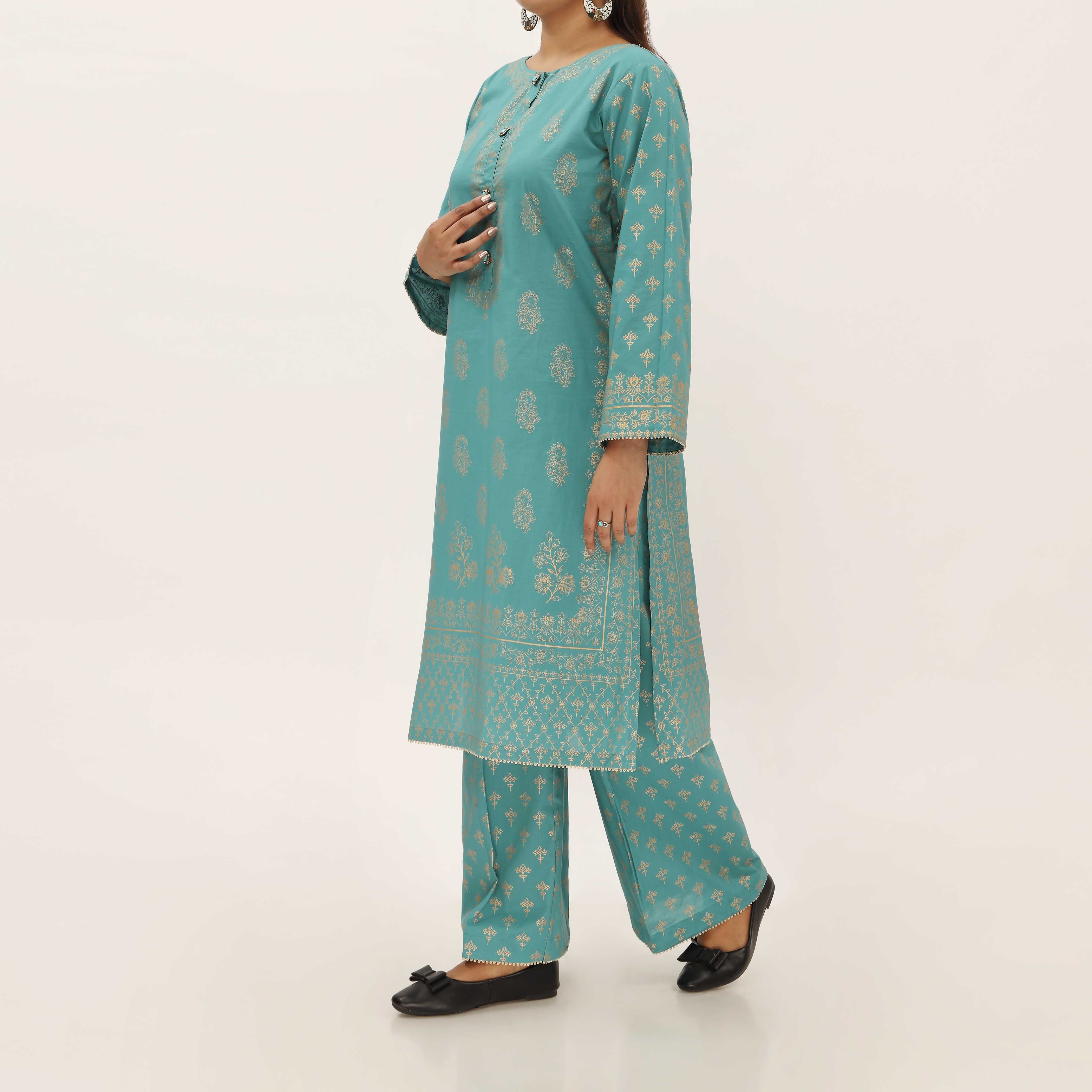 2PC- Gold Printed Cotton Cambric Suit PS5356 - Image 5