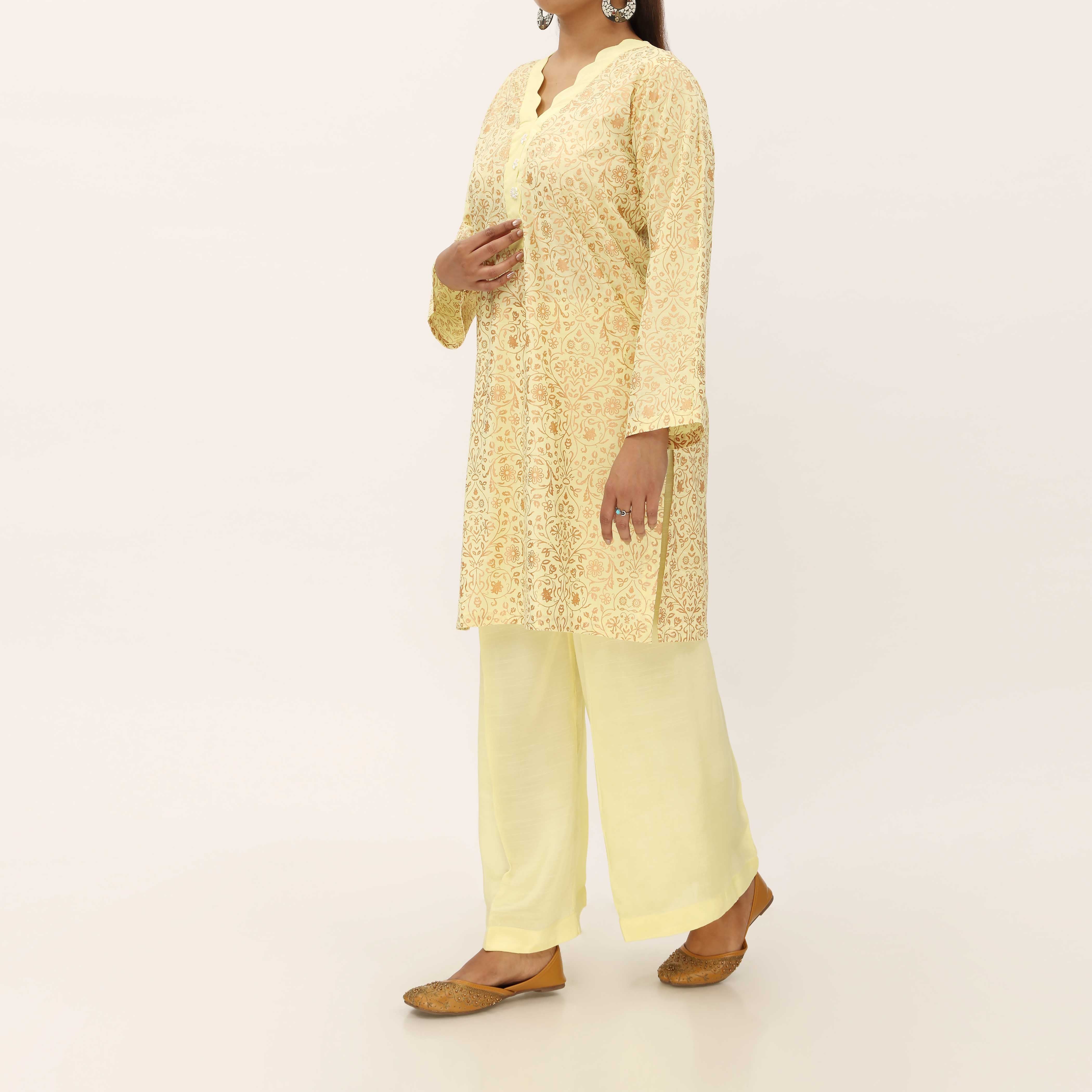 2PC- Gold Printed Raw Silk Suit PS5346 - Image 4