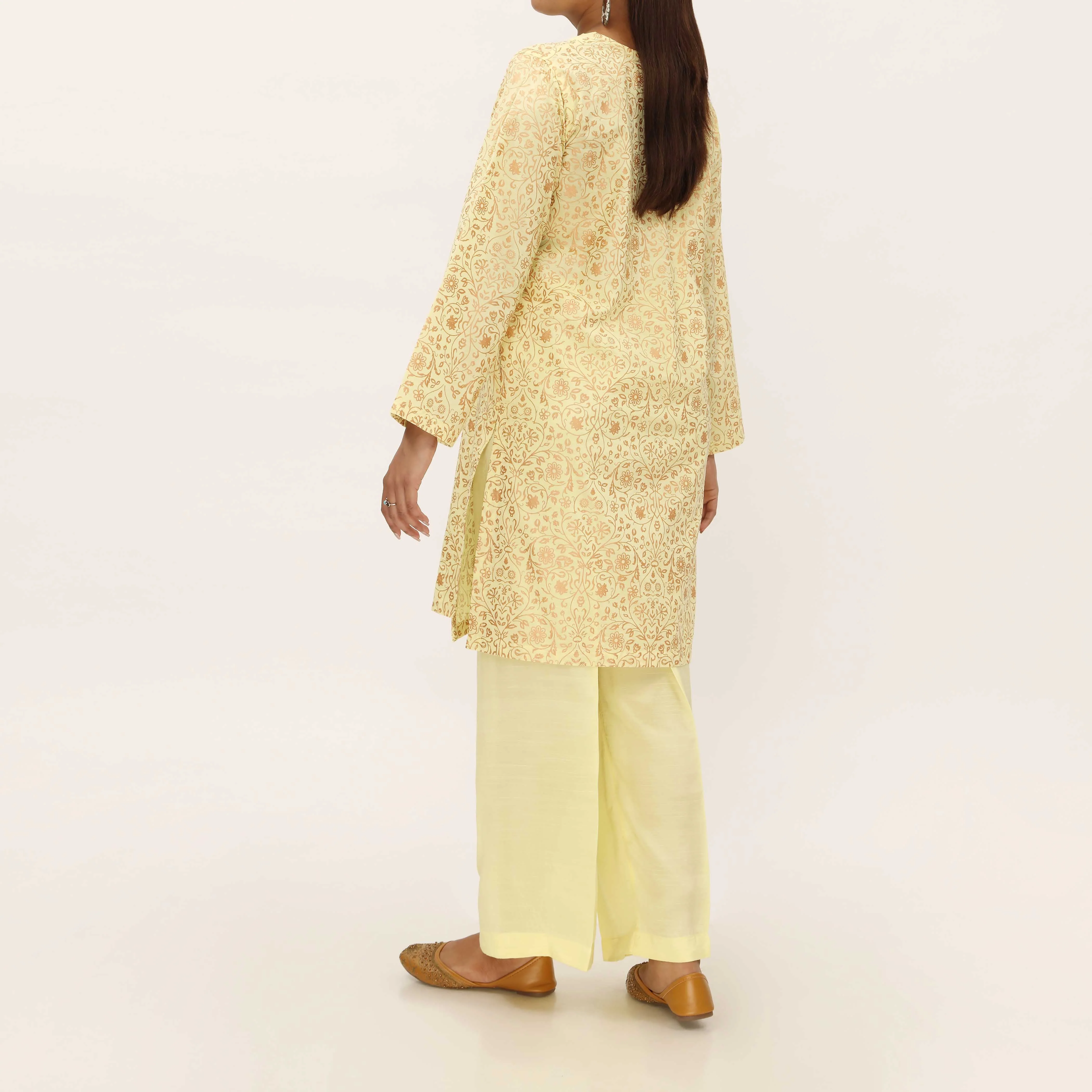 2PC- Gold Printed Raw Silk Suit PS5346 - Image 5