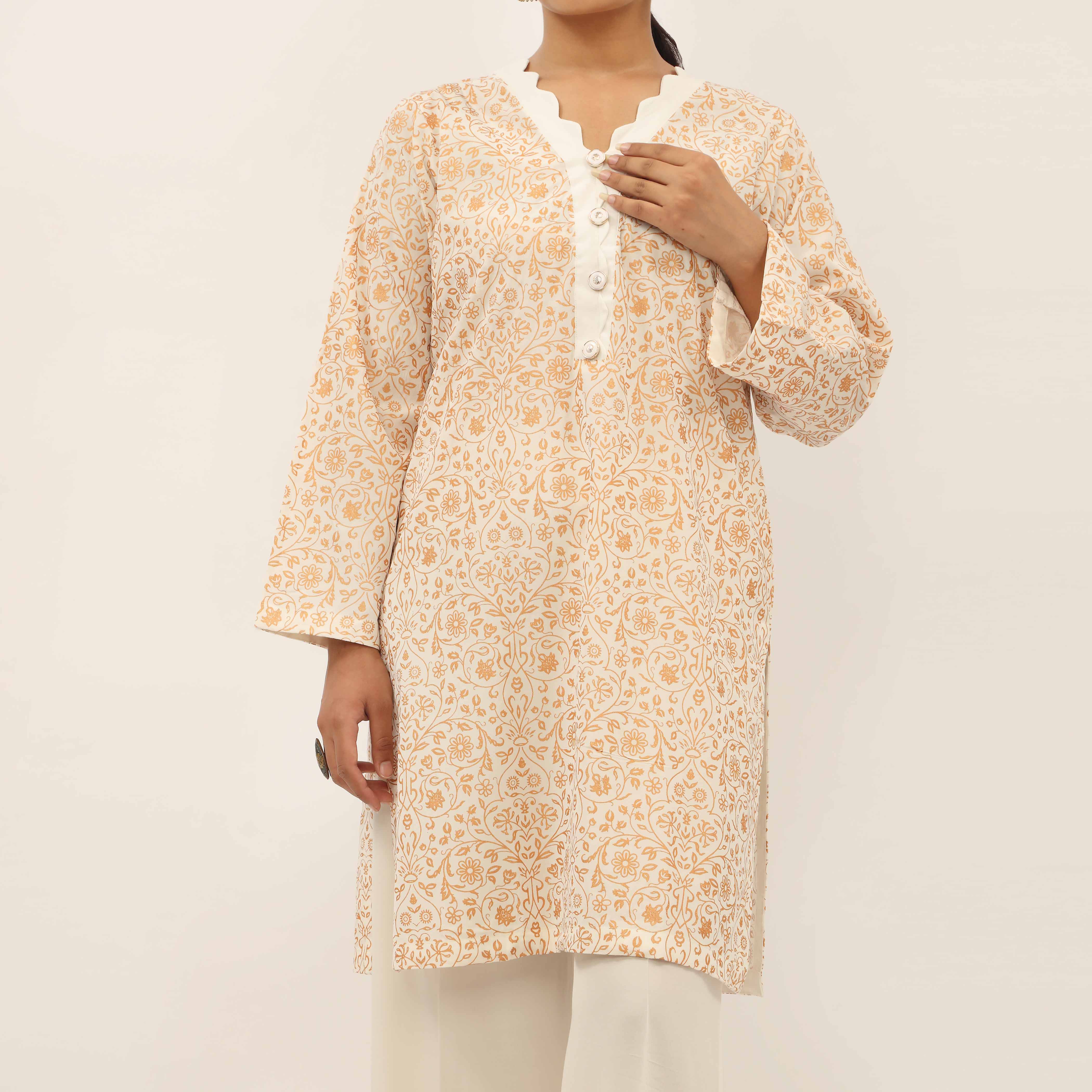 2PC- Gold Printed Raw Silk Suit PS5358 - Image 2