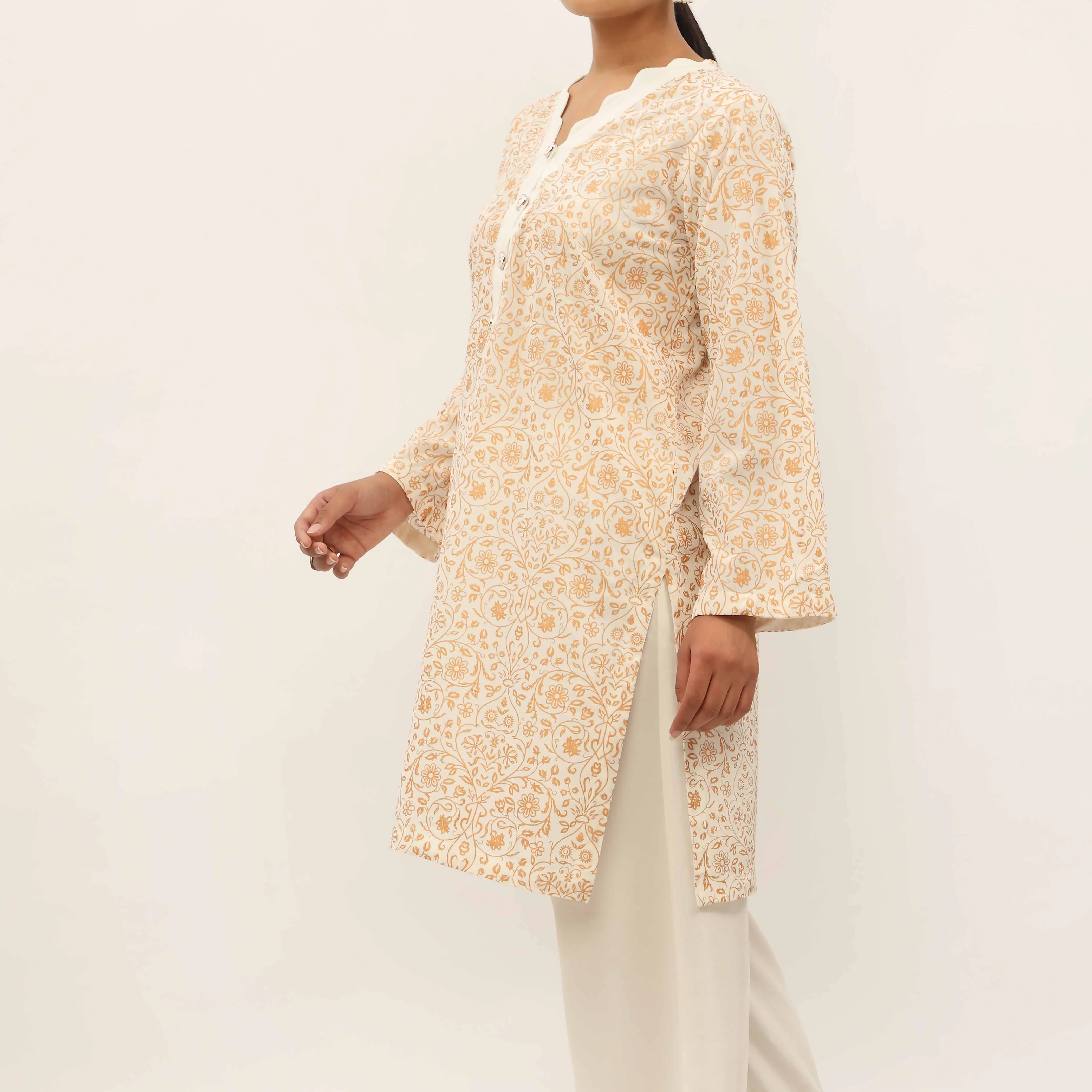 2PC- Gold Printed Raw Silk Suit PS5358 - Image 3