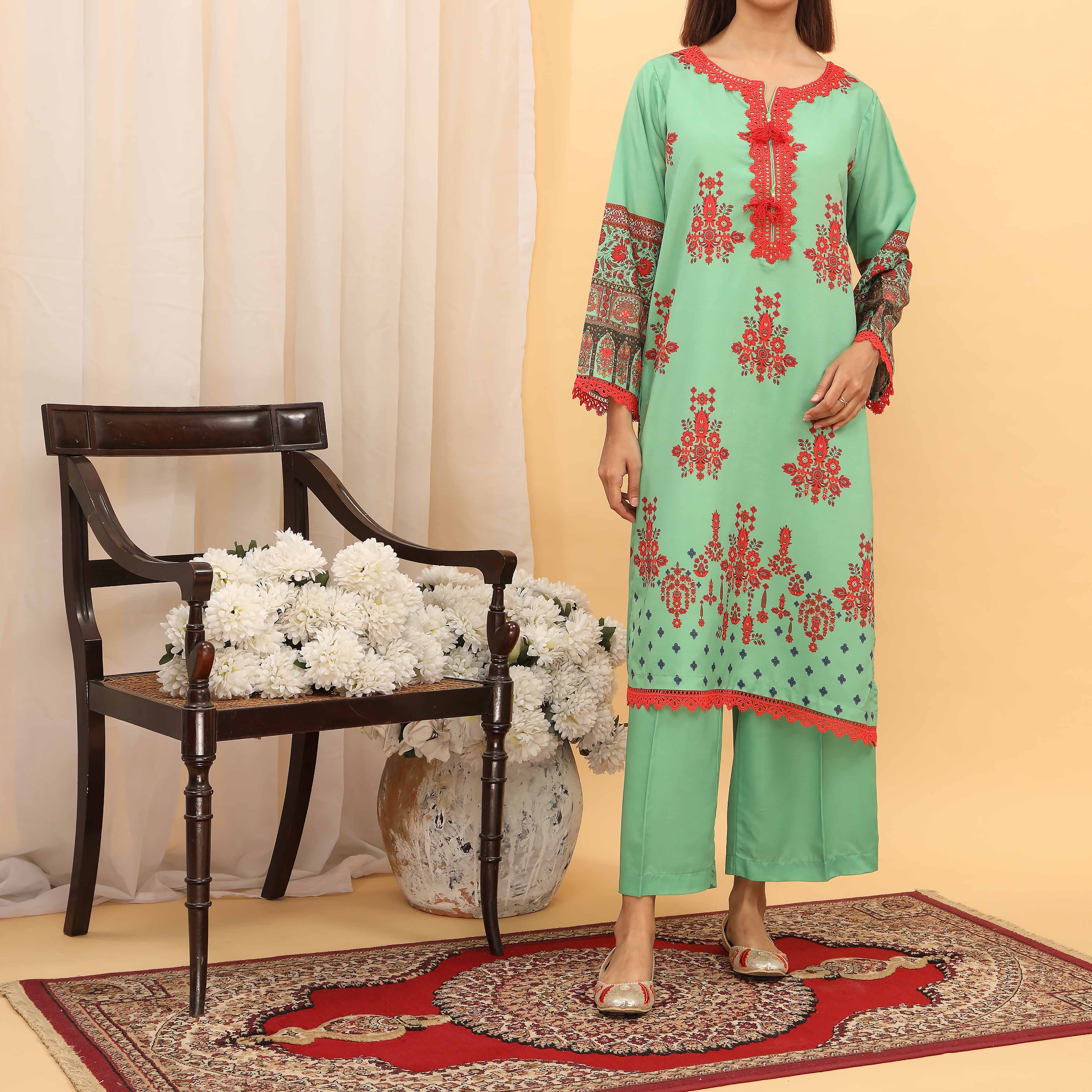 2PC- Intermix Cotton Suit PS5198 - Image 2