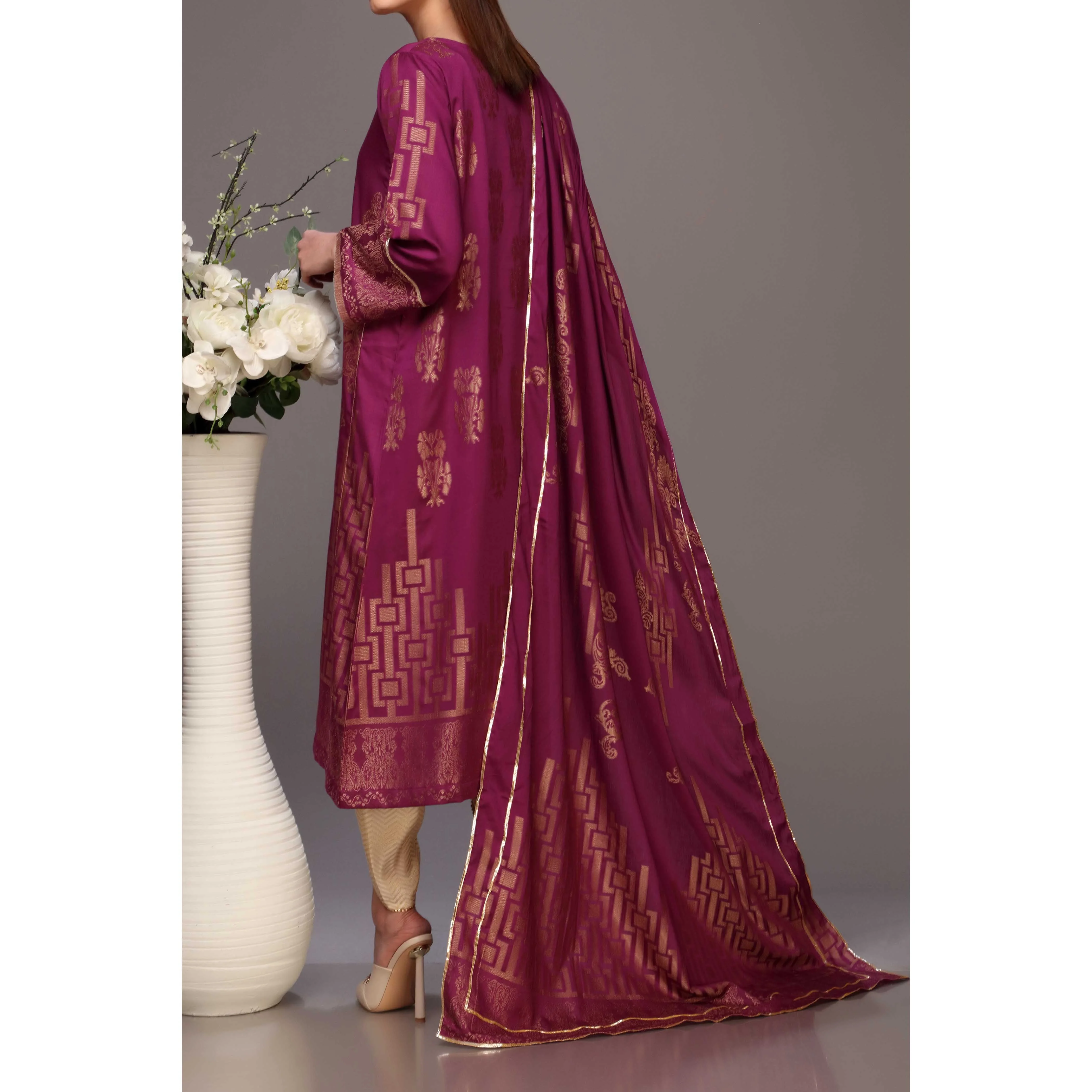 2PC- Jaquard Shirt With Jaquard Dupatta PS2144 - Image 3