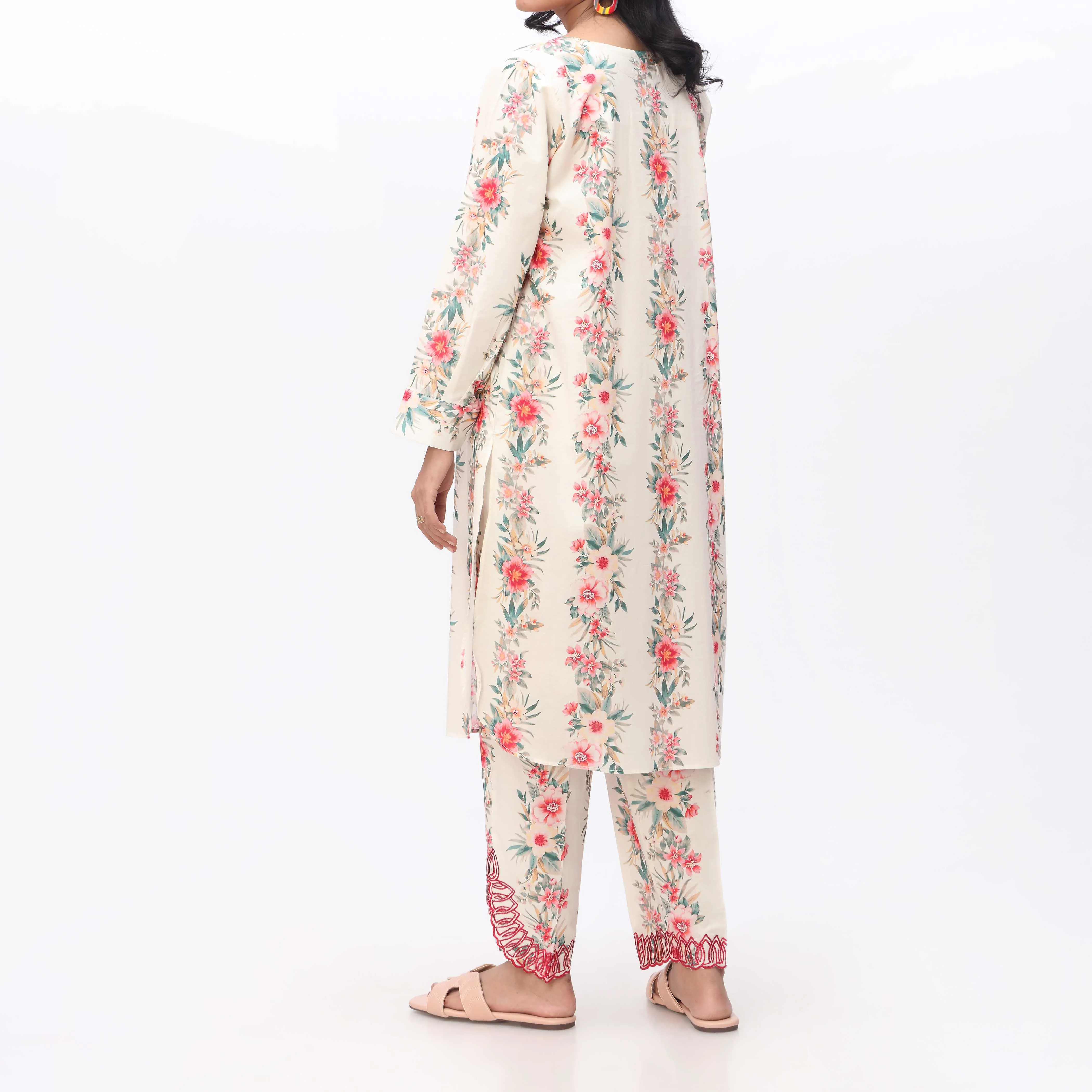 2PC- Printed & Embroidered Cambric Shirt With Trouser PS3331 - Image 3
