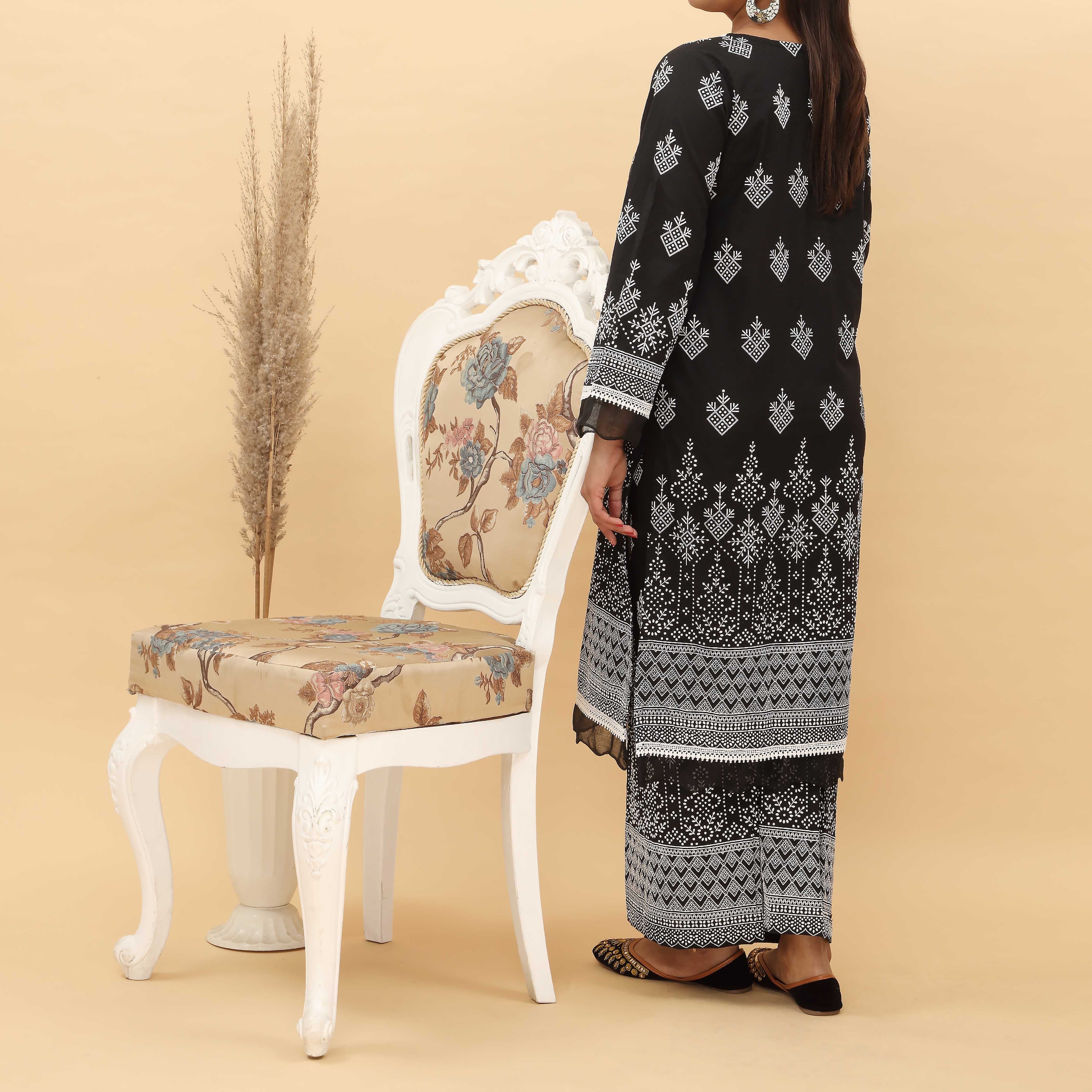 2PC- Puff Printed Cotton Cambric Suit PS5101 - Image 3
