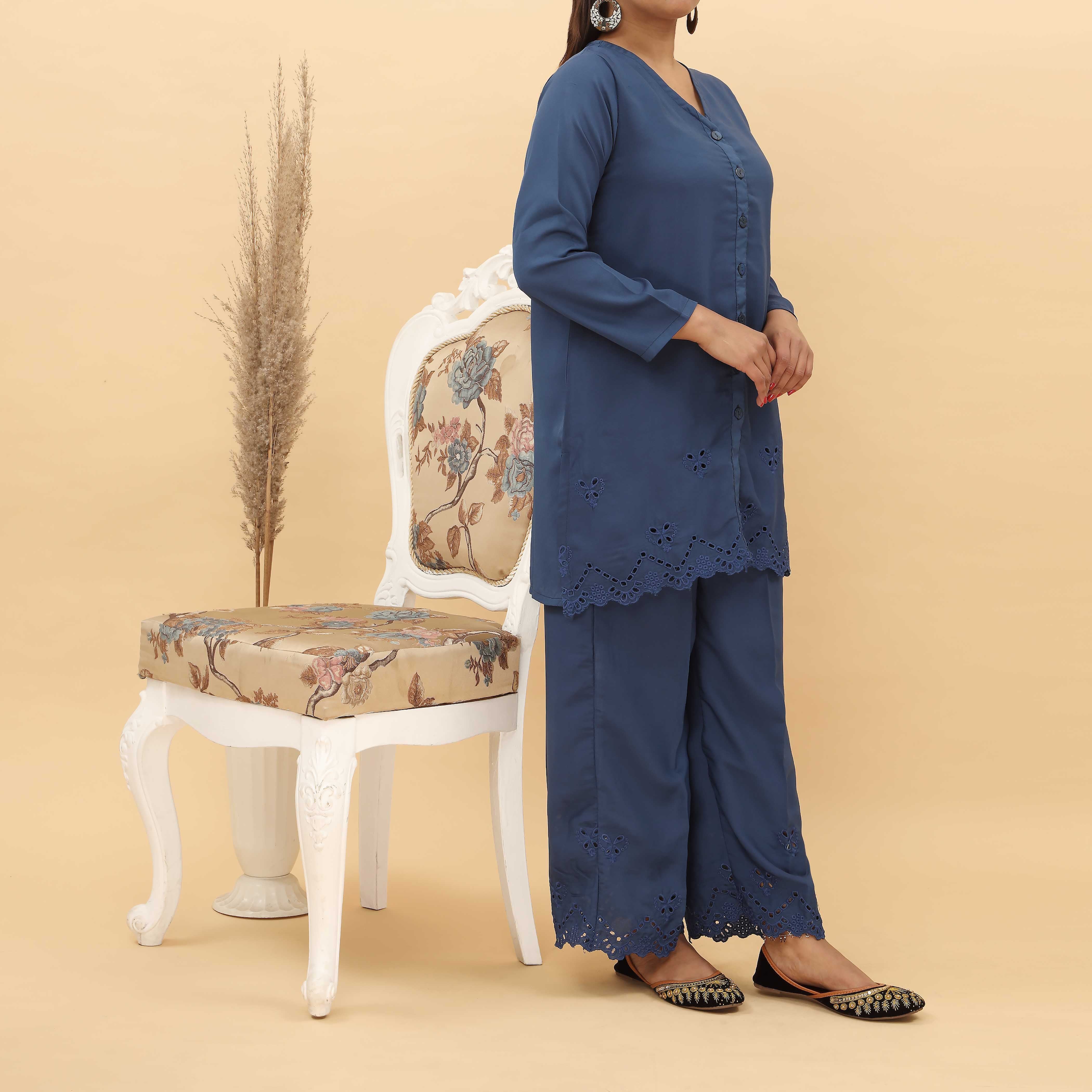 2PC- Schiffli Embroidery Grip Silk Suit PS5011 - Image 2
