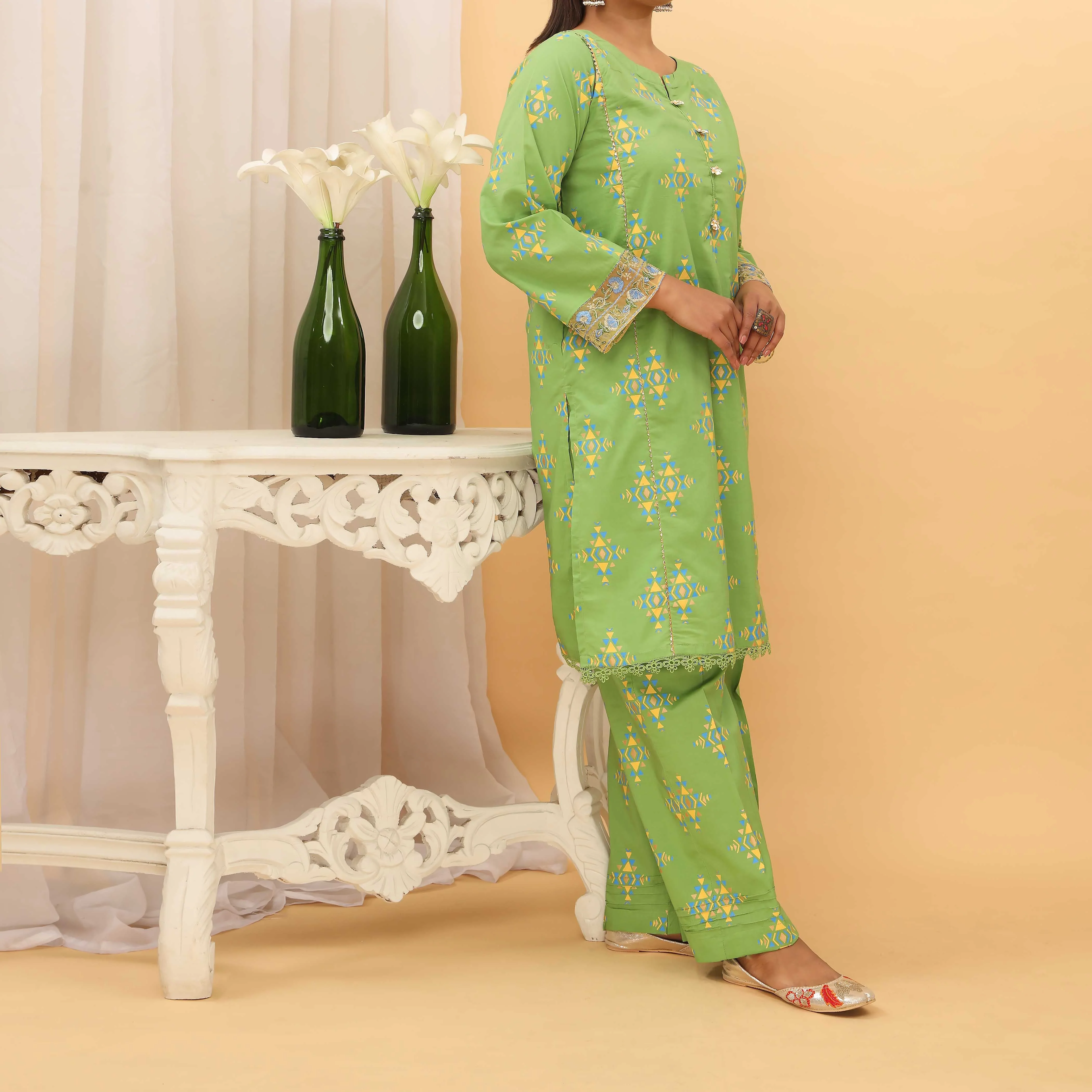 2PC- Screen Printed Cambric Suit PS5083 - Image 2