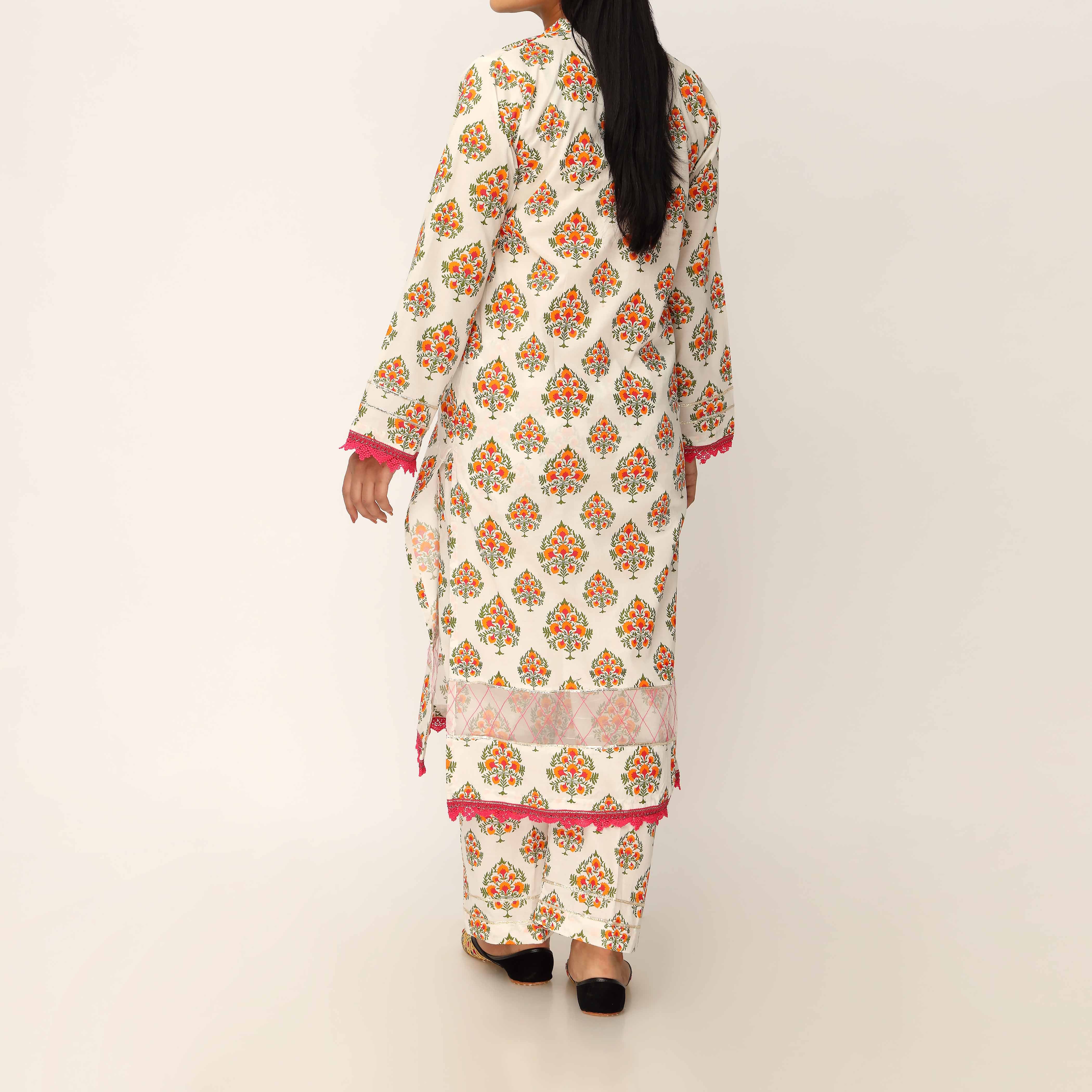 2PC- Screen Printed Cotton Cambric Suit PS5196 - Image 4