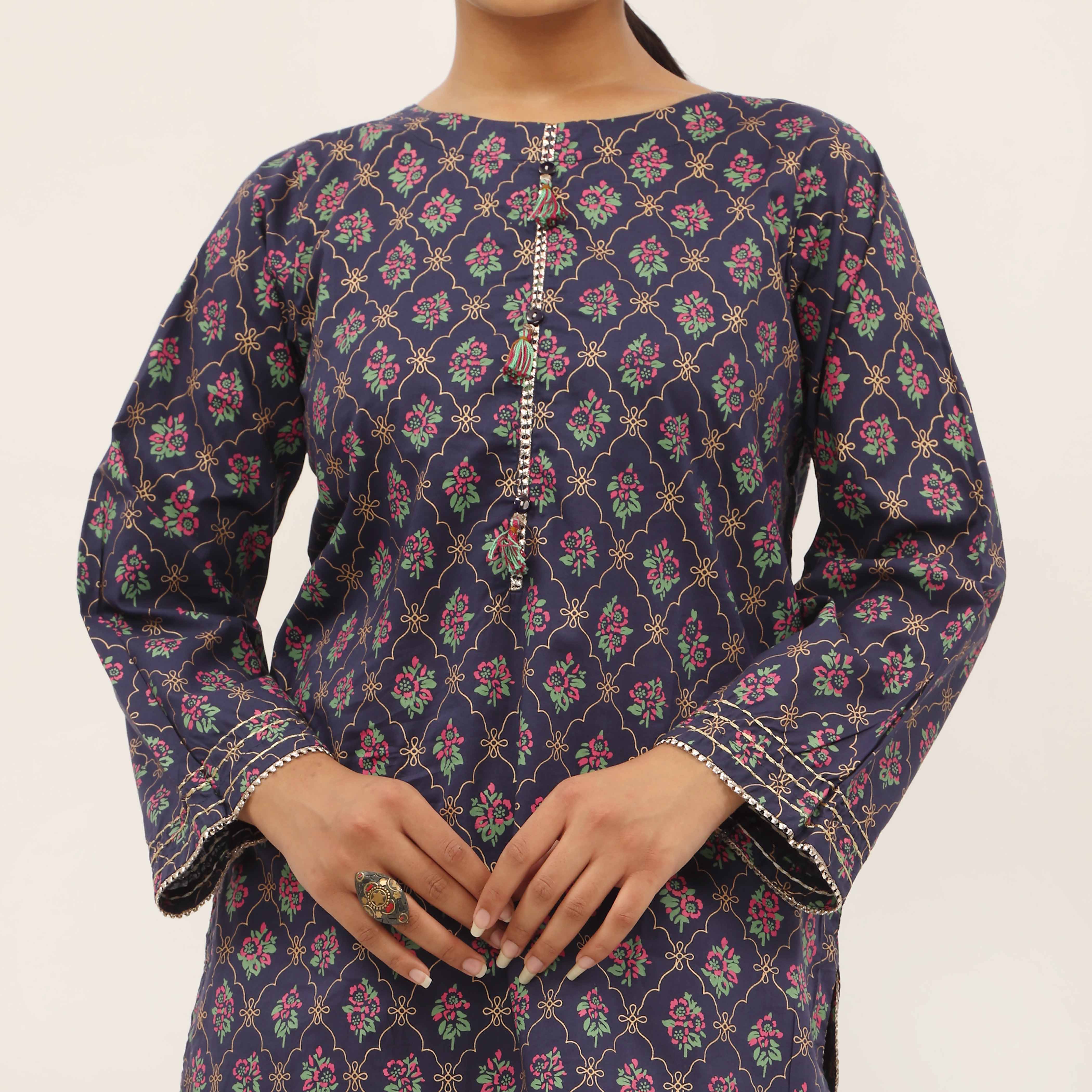 2PC- Screen Printed Cotton Cambric Suit PS5359 - Image 2
