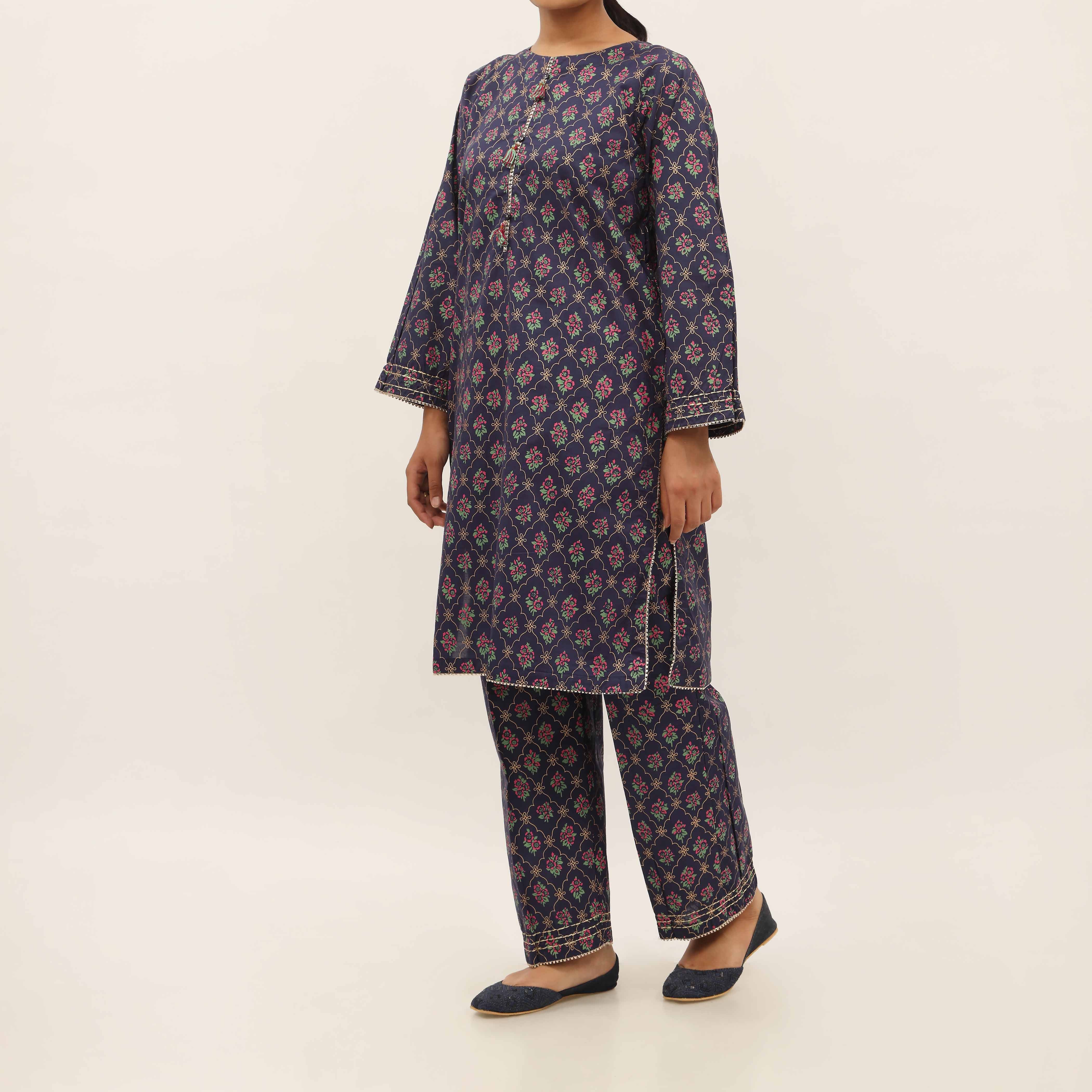 2PC- Screen Printed Cotton Cambric Suit PS5359 - Image 3