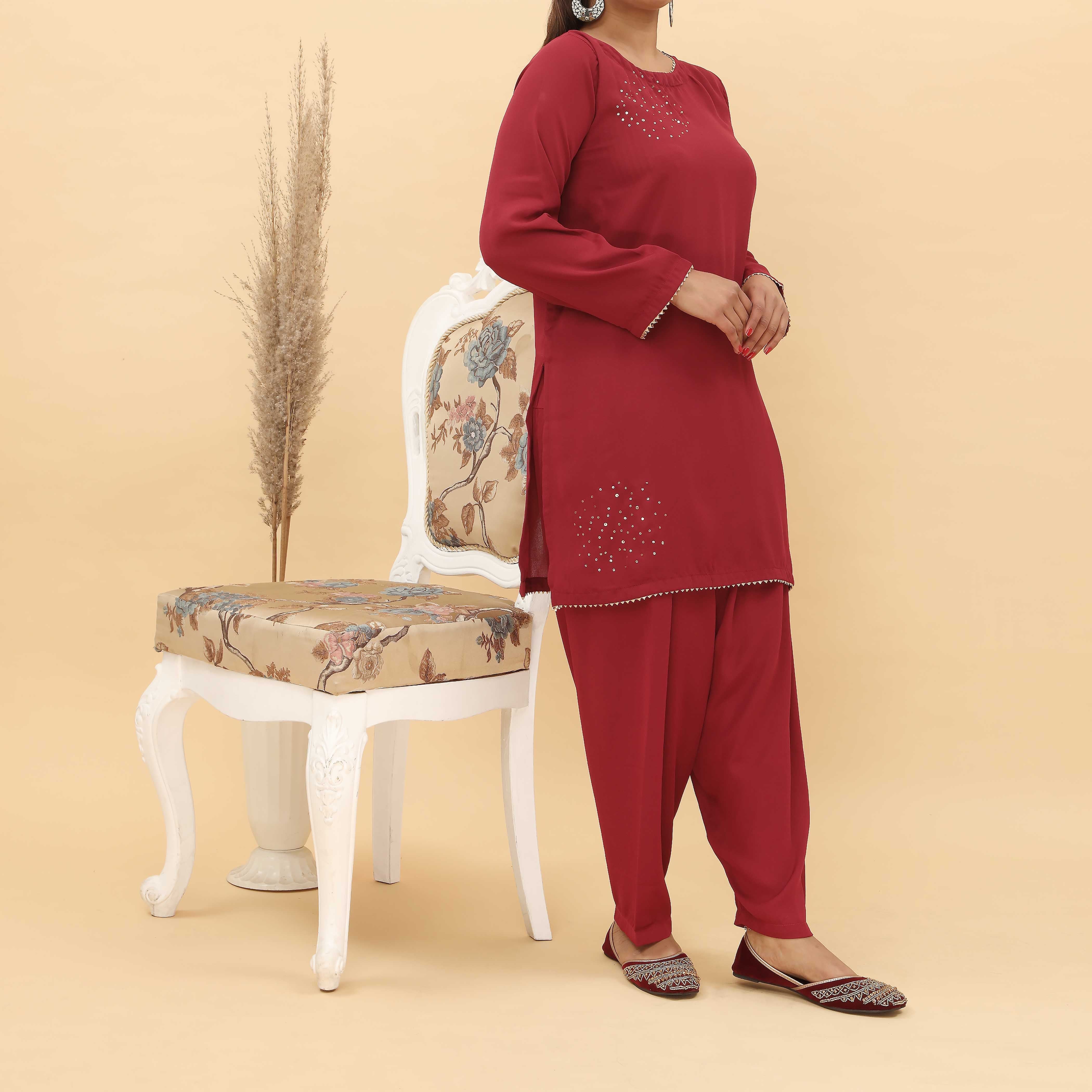 2PC- Sequins Embroidered Grip Silk Suit PS5028 - Image 2
