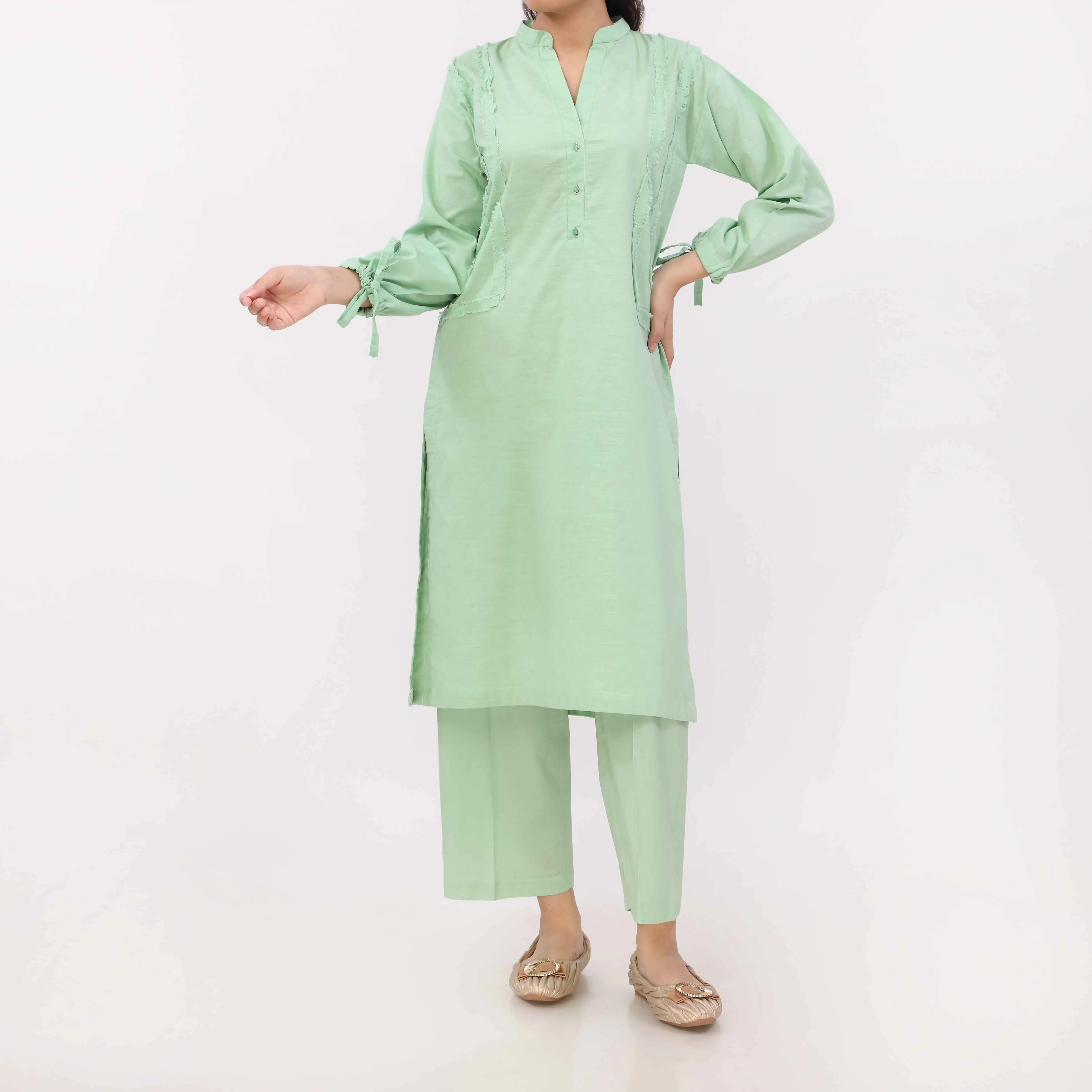 2PC Solid Dyed Cotton Dobby Co-Ord Set PW5057 - Image 2
