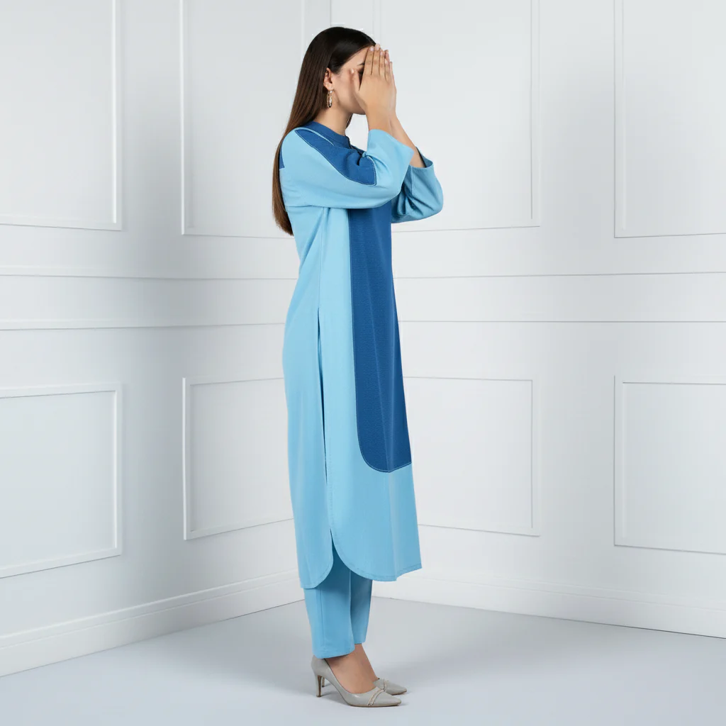2PC Solid Dyed Slub Khaddar Blocking Effect Suit PW5181 - Image 3