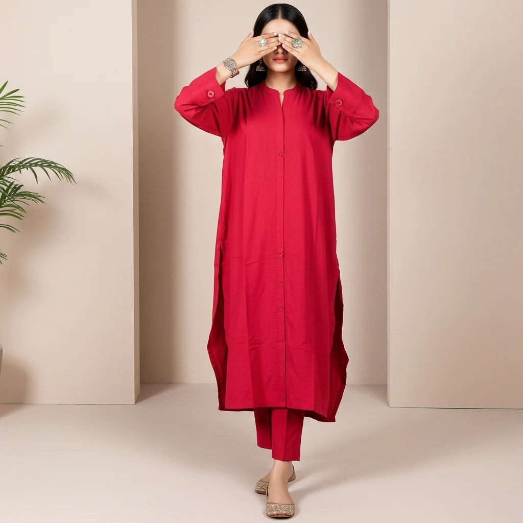 2PC Solid Dyed Slub Khaddar Suit PW5182 - Image 2