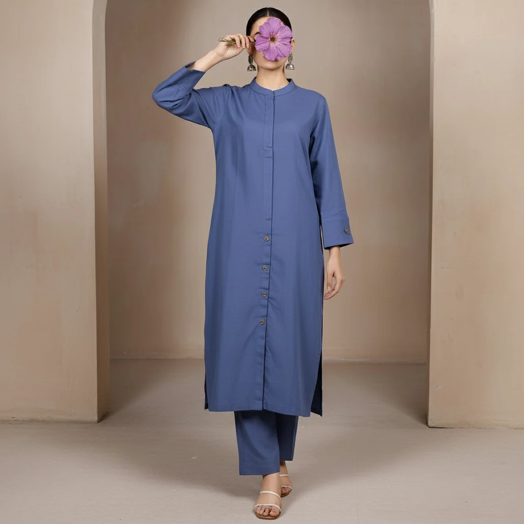 2PC Solid Dyed Slub Khaddar Suit PW5183 - Image 2
