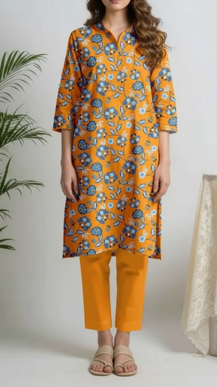 2PC- Unstitched Printed Cotton Cambric suit US5479