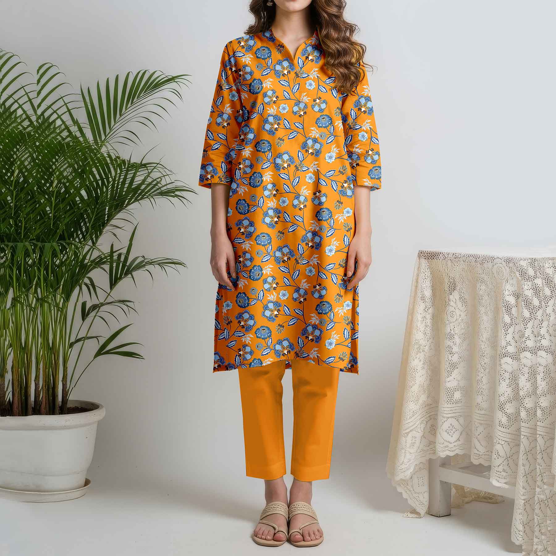 2PC- Unstitched Printed Cotton Cambric suit US5479 - Image 2