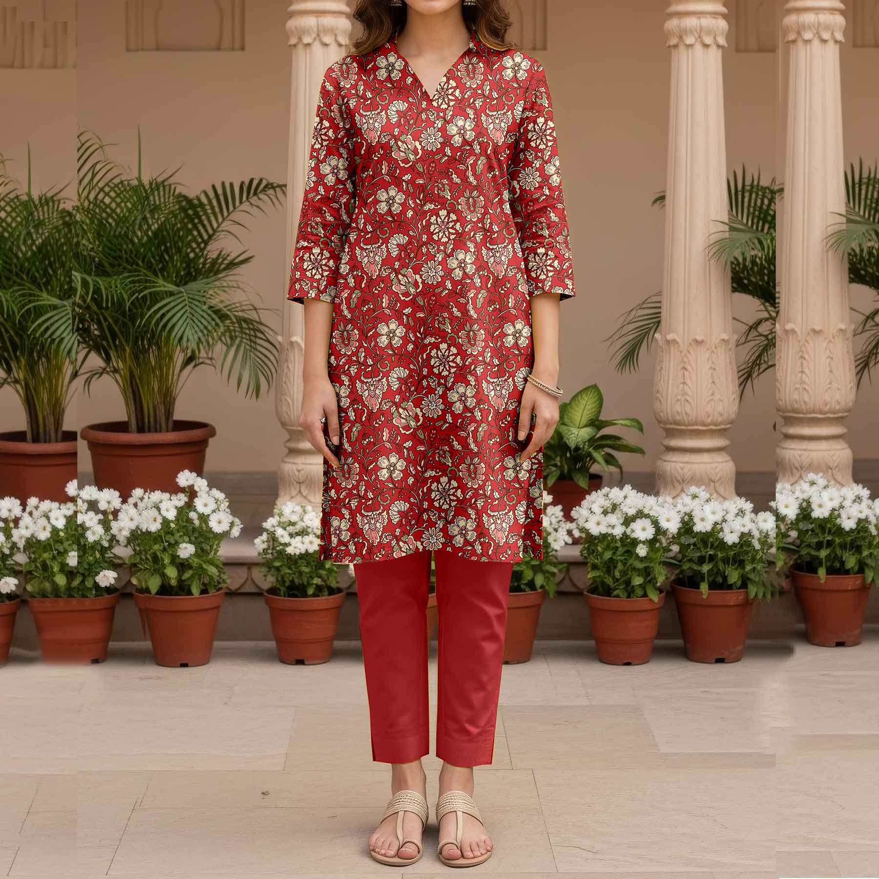 2PC- Unstitched Printed Cotton Cambric suit US5480 - Image 2