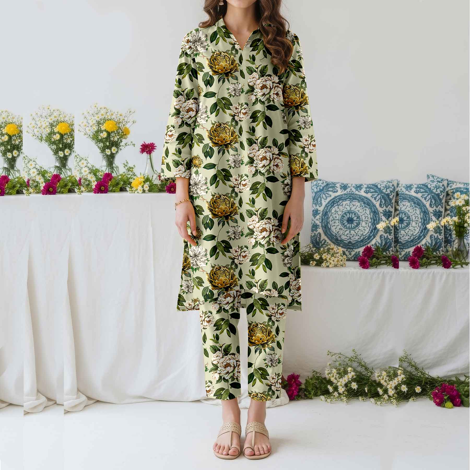 2PC- Unstitched Printed Cotton Cambric suit US5481 - Image 2