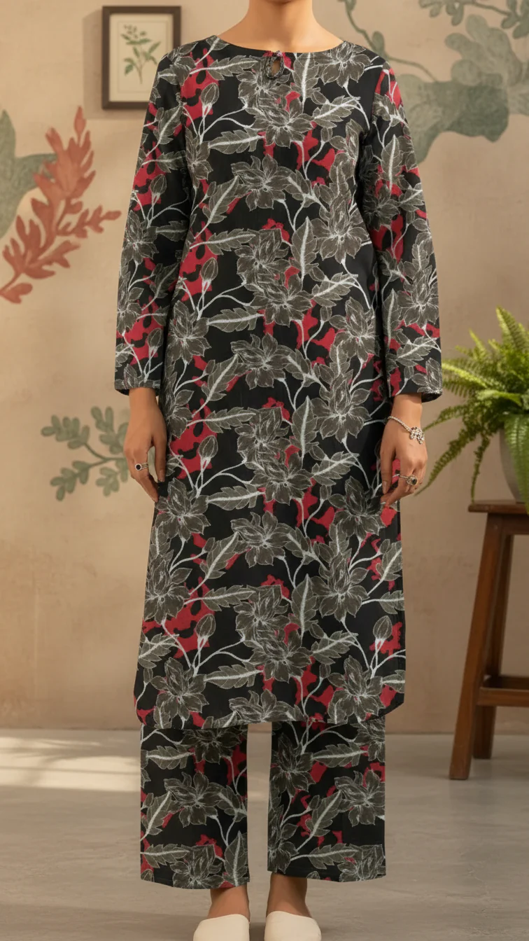 2PC- Unstitched Printed Cotton Cambric suit US5483