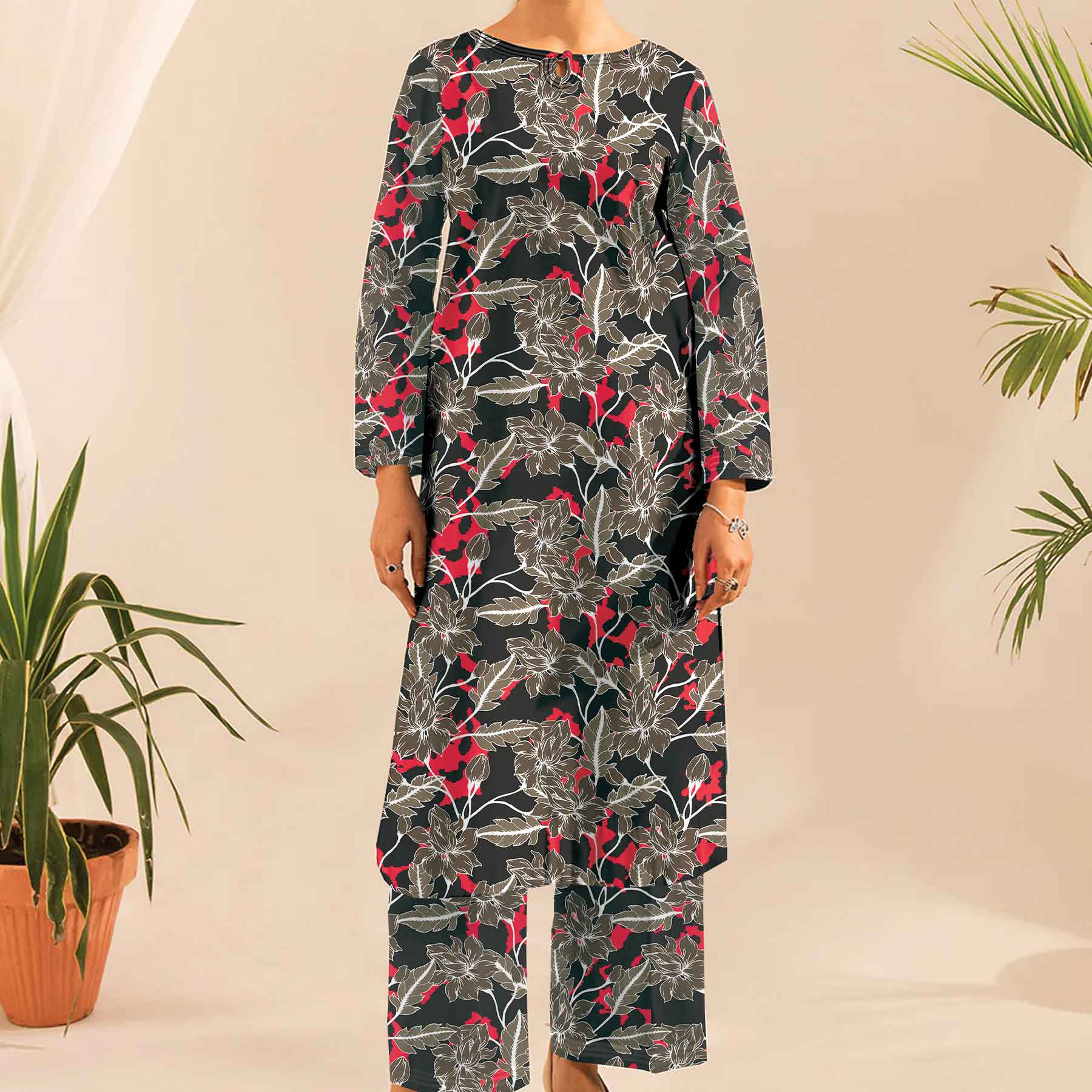 2PC- Unstitched Printed Cotton Cambric suit US5483 - Image 2