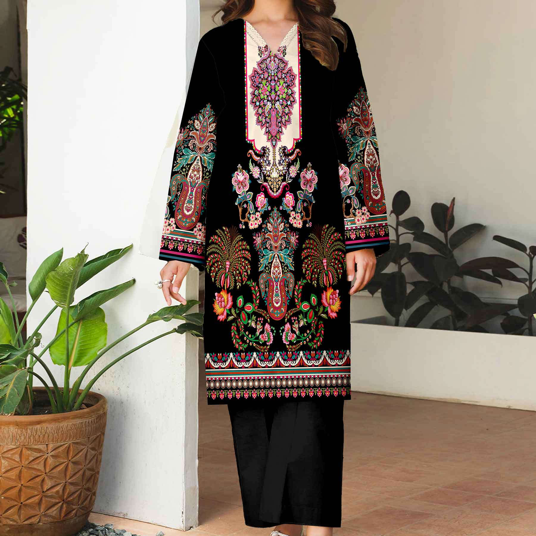 2PC- Unstitched Printed Cotton Cambric suit UW5076 - Image 2