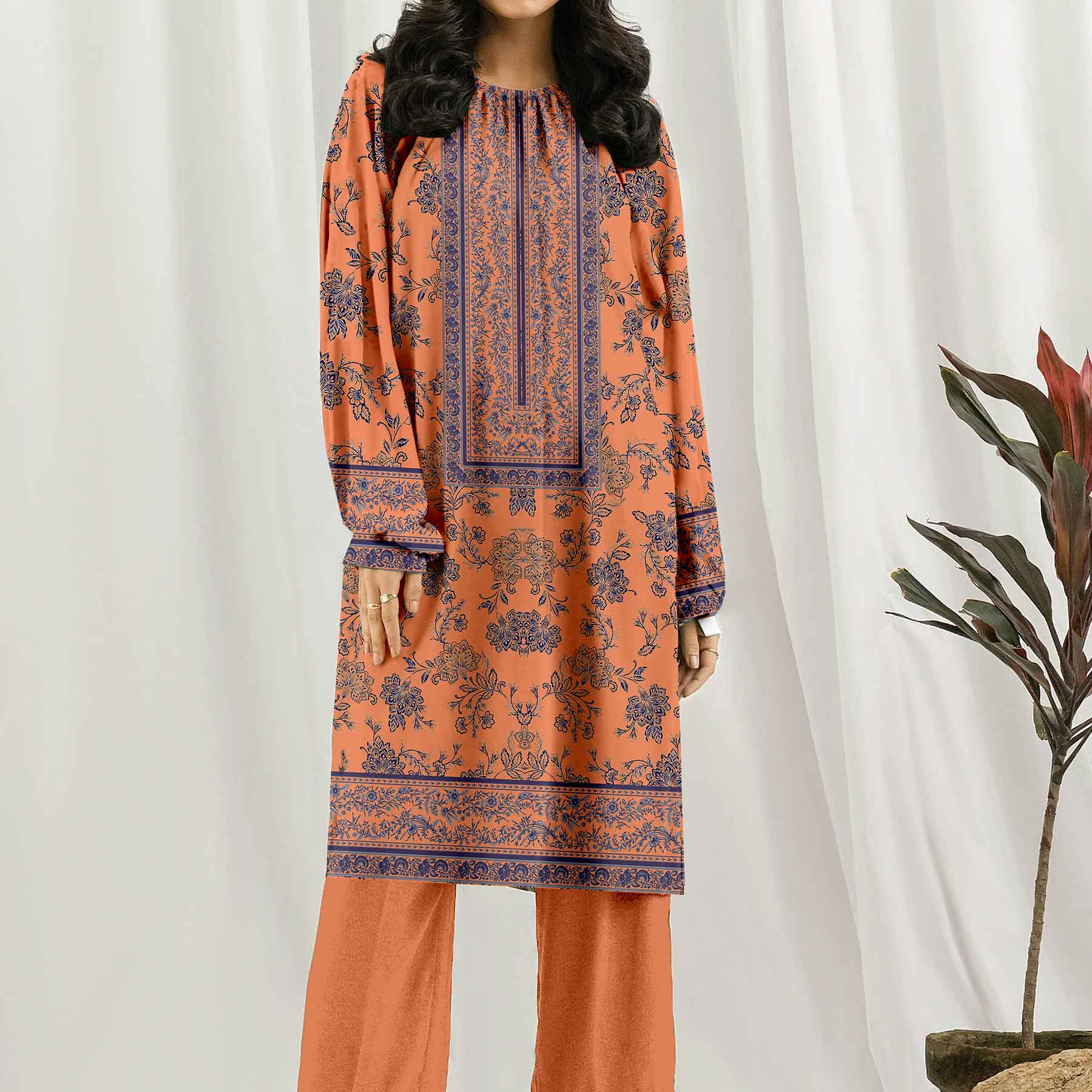 2PC- Unstitched Printed Cotton Cambric suit UW5086 - Image 2