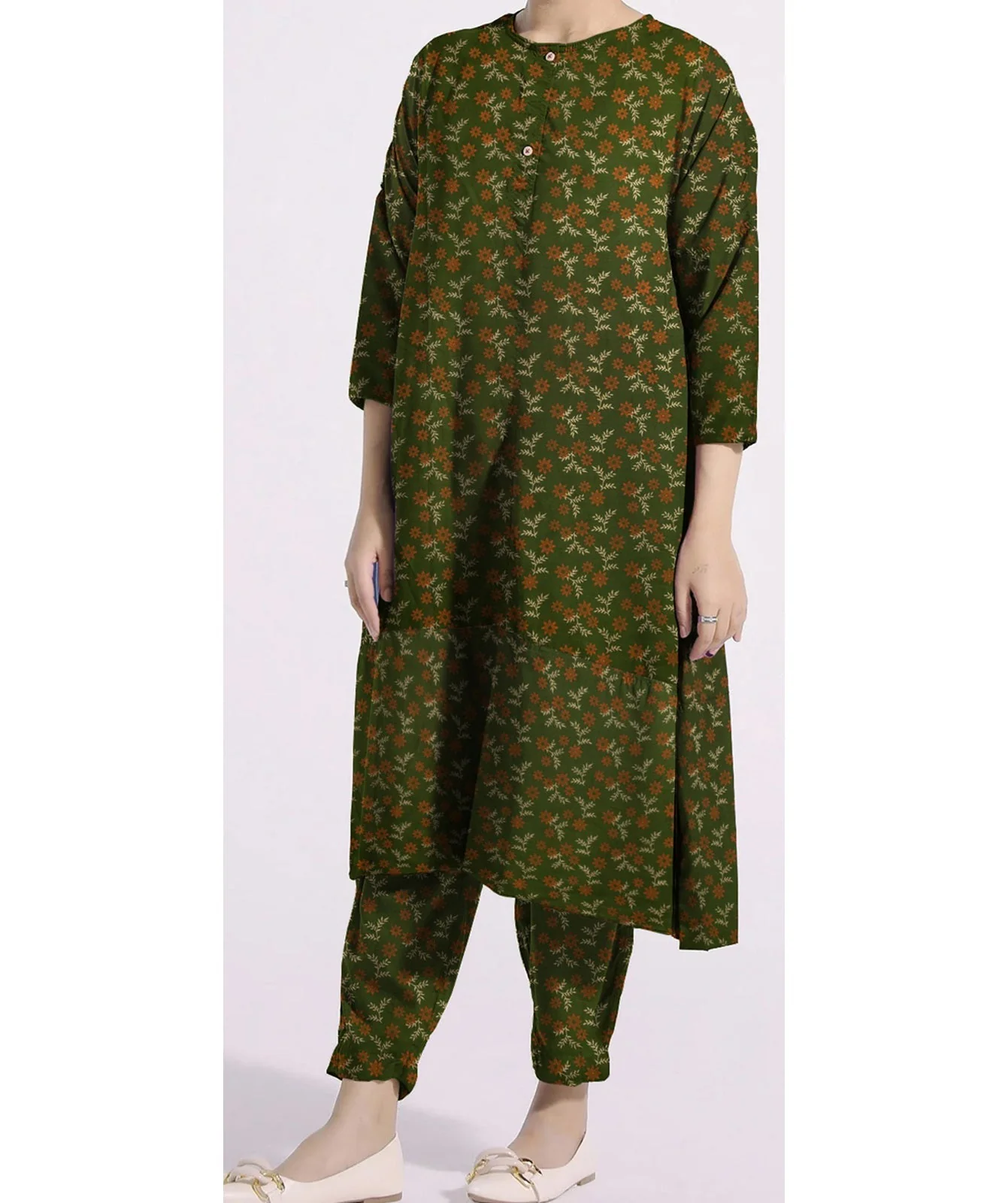 2PC- Unstitched Screen Printed Cotton Suit US5125