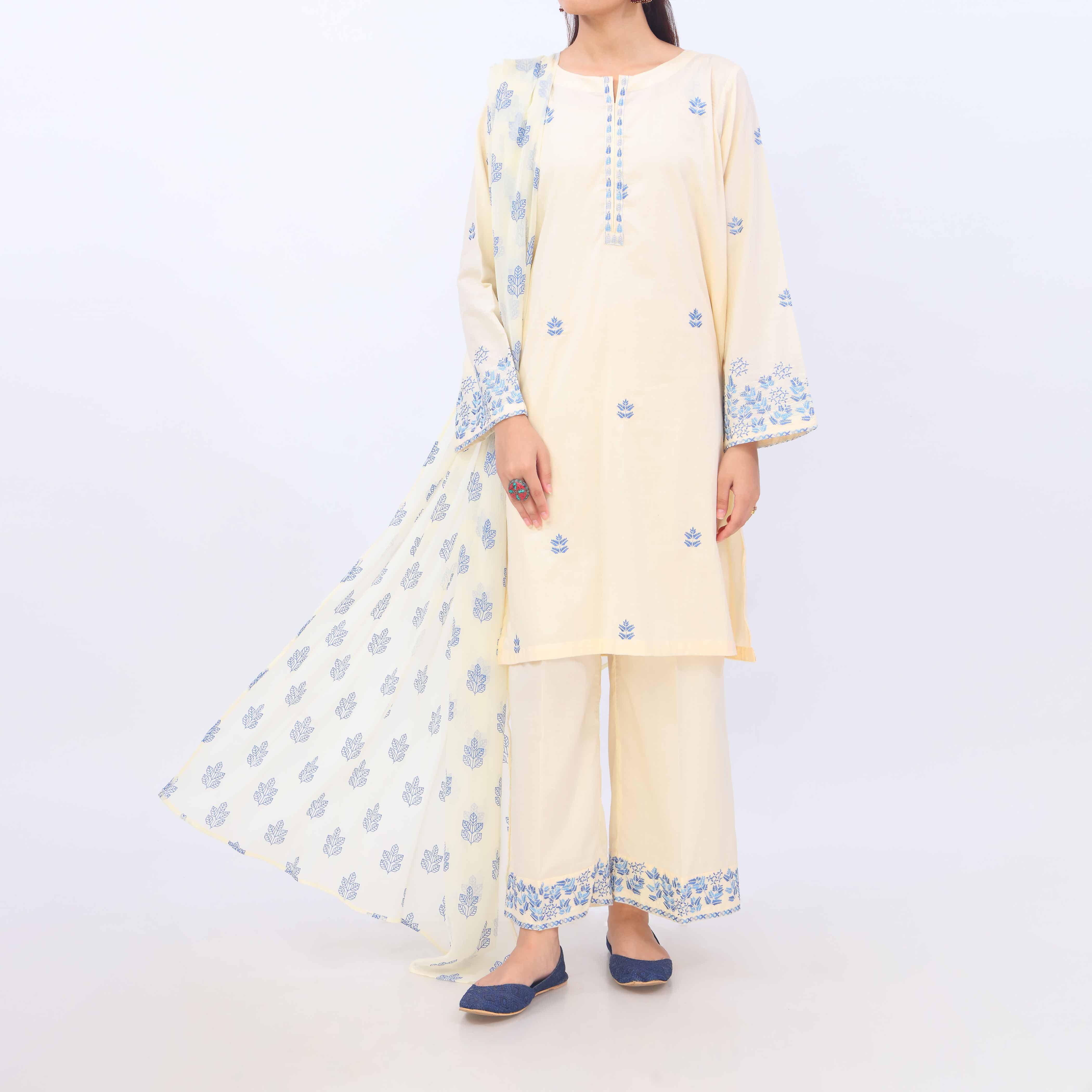 3 PC- Cotton Cambric Suit PS5088 - Image 2