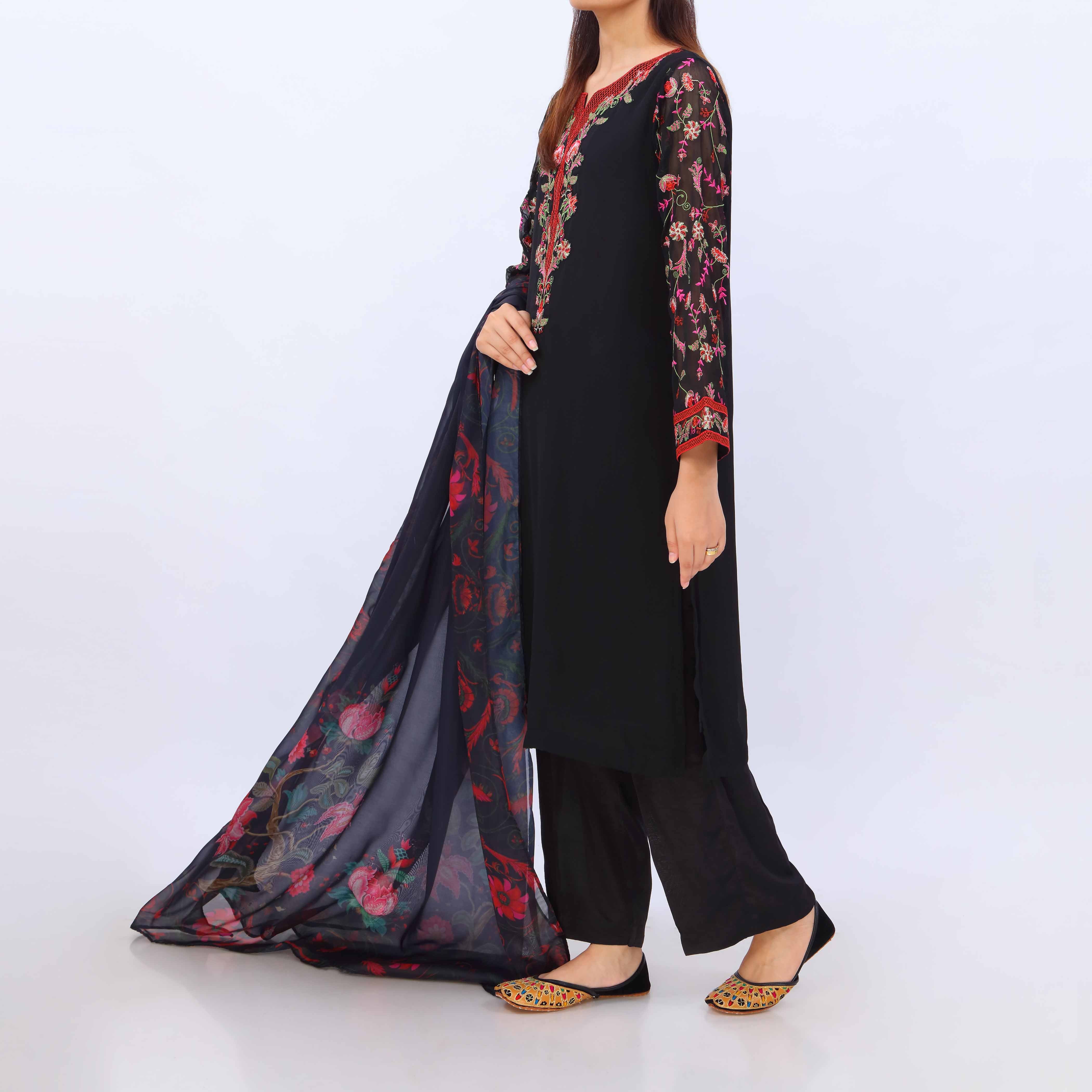 3 PC- Crincle Chiffon Embroiderd Suit PS5280 - Image 4