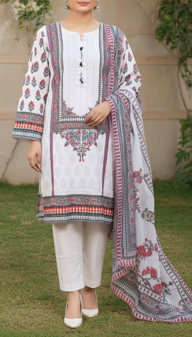 3 PC Digital Printed Cotton Cambric Suit PW5165