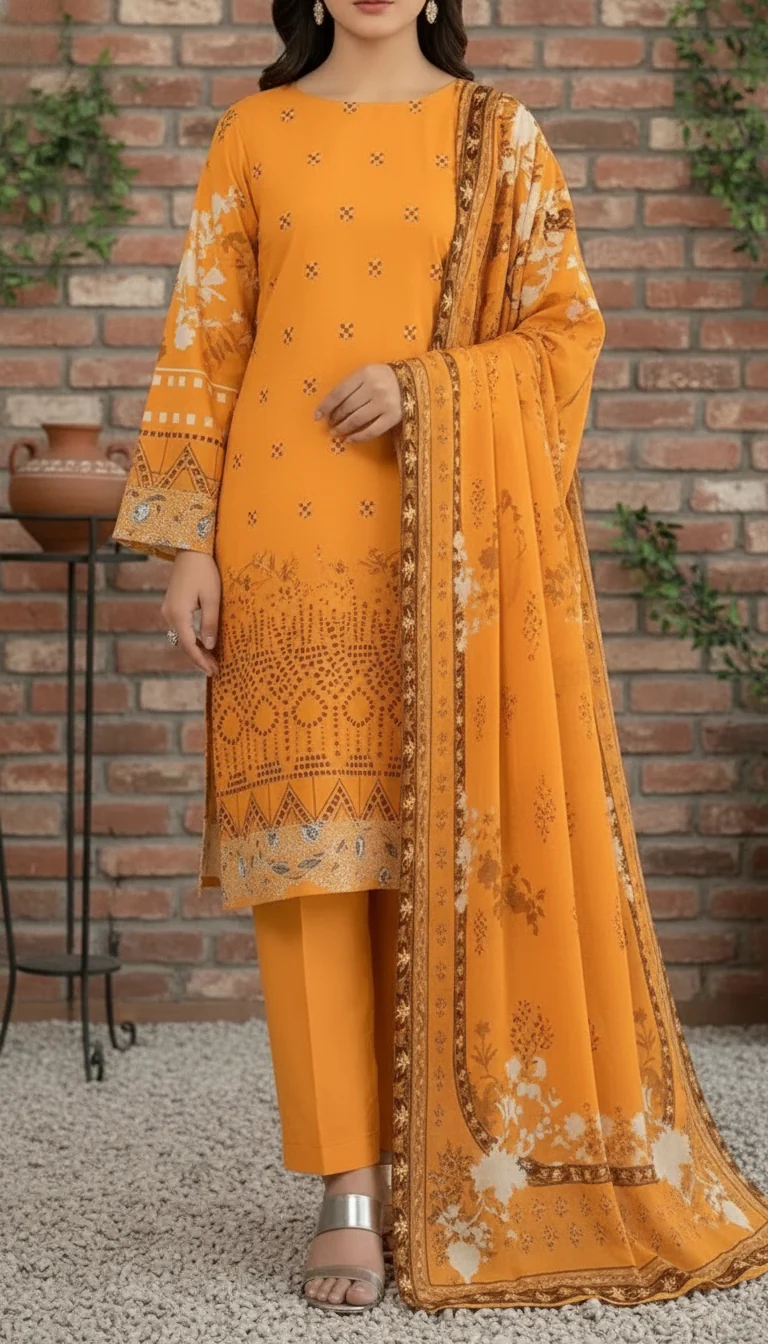 3 PC Digital Printed Lawn Suit US6044 - Image 2