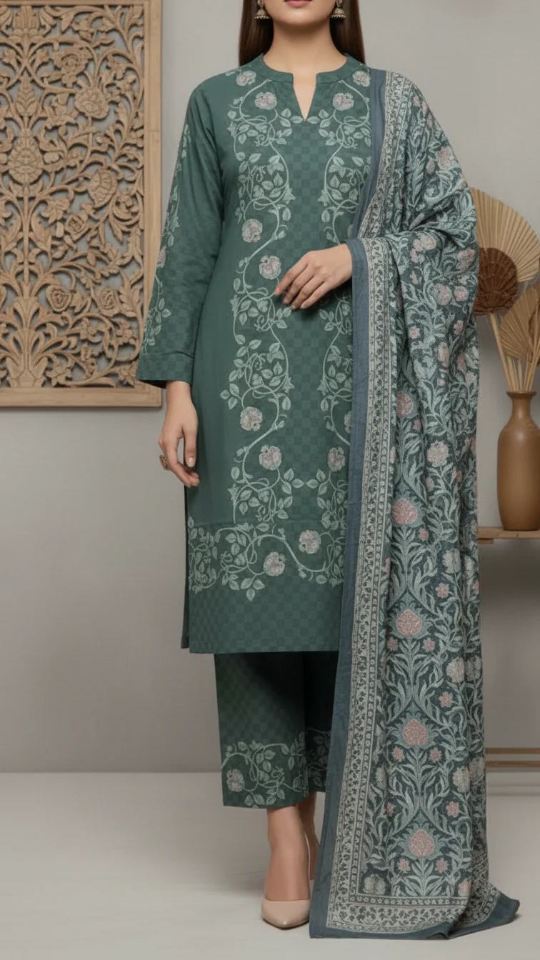 3 PC Digital Printed Slub Khaddar Suit PW5341