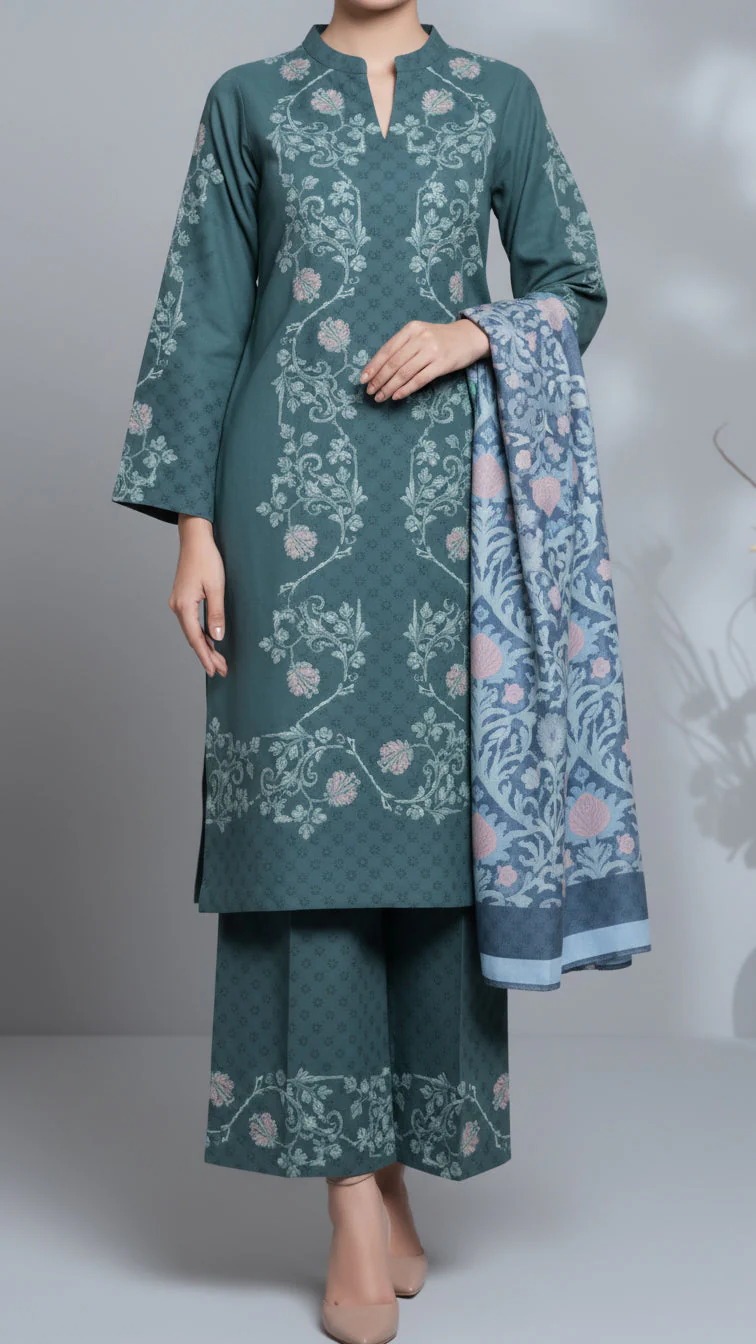 3 PC Digital Printed Slub Khaddar Suit PW5341 - Image 2