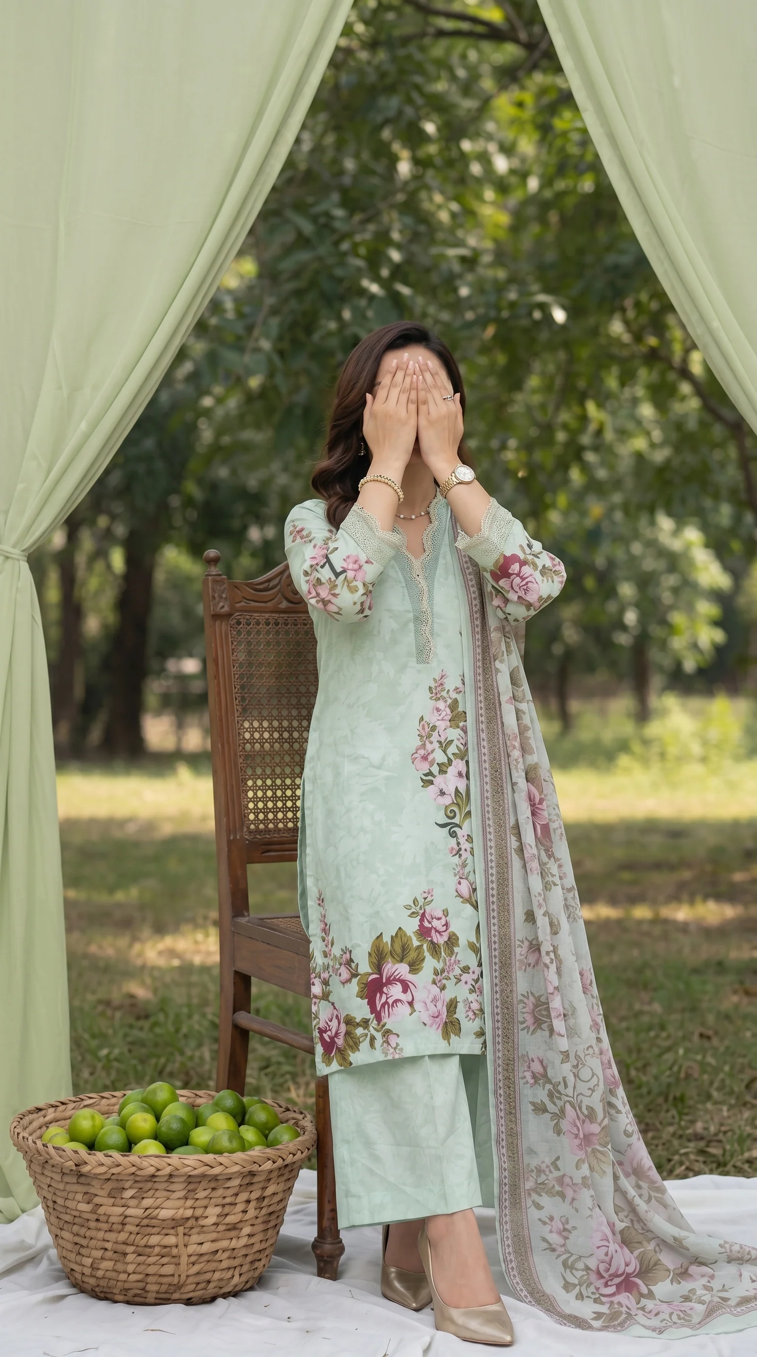3 PC Embellished Cambric Suit PS604511 - Image 2