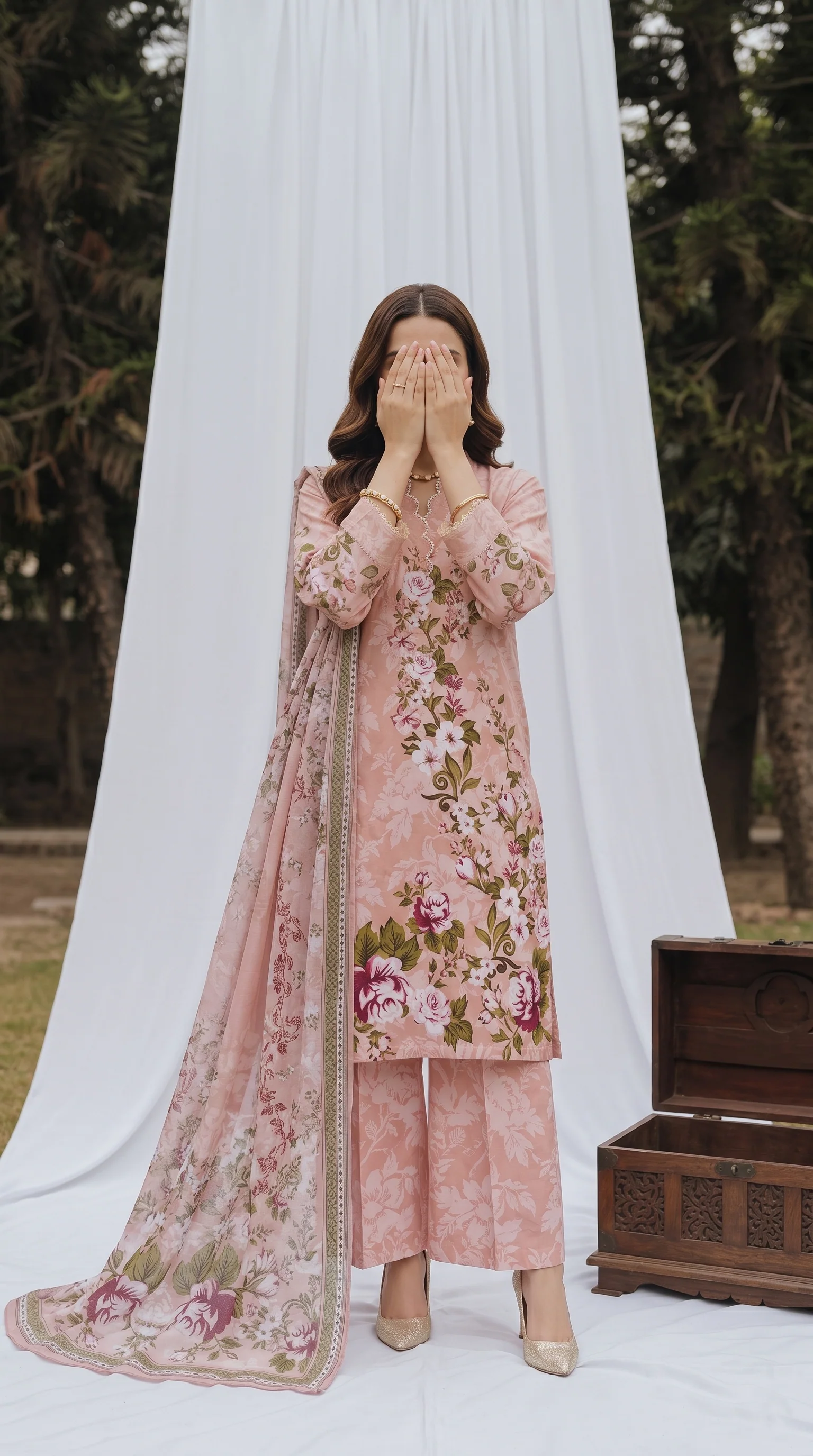 3 PC Embellished Cambric Suit PS604523 - Image 2