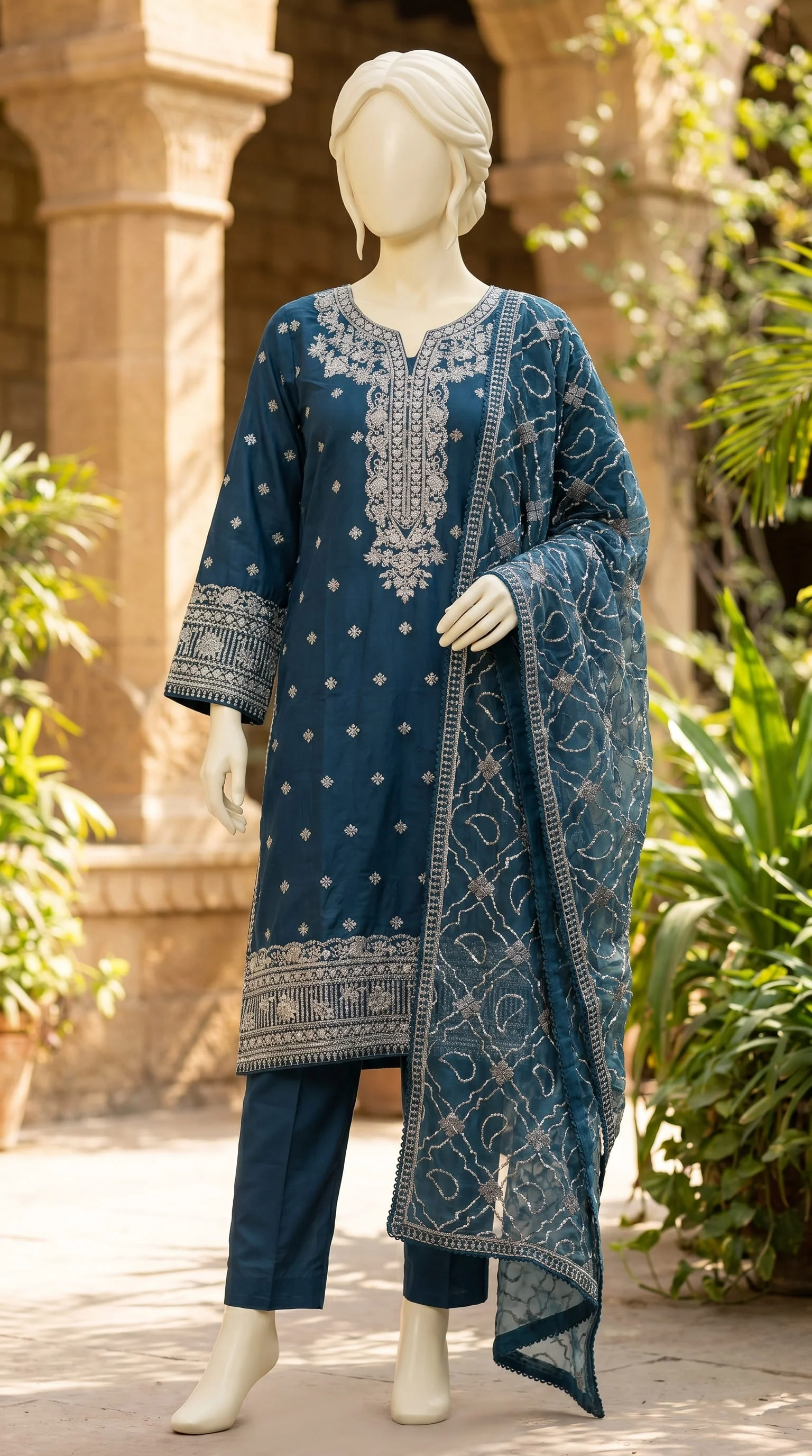 3 PC Embellished Lawn Suit PF614396