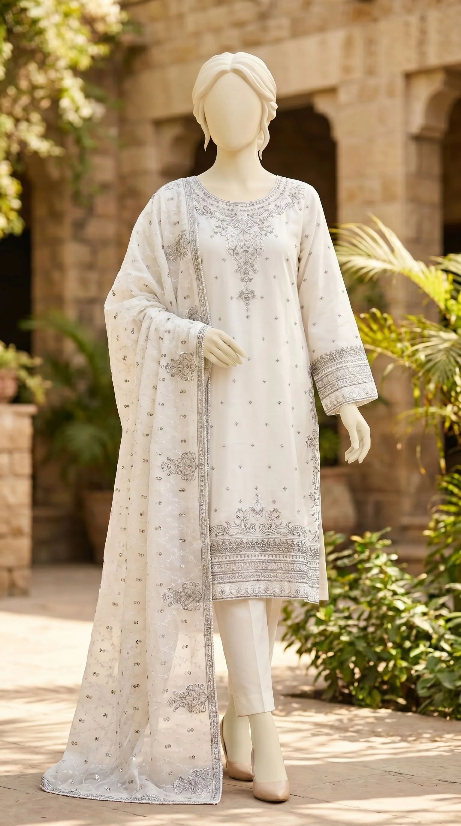 3 PC Embellished Raw Silk Suit PF610393