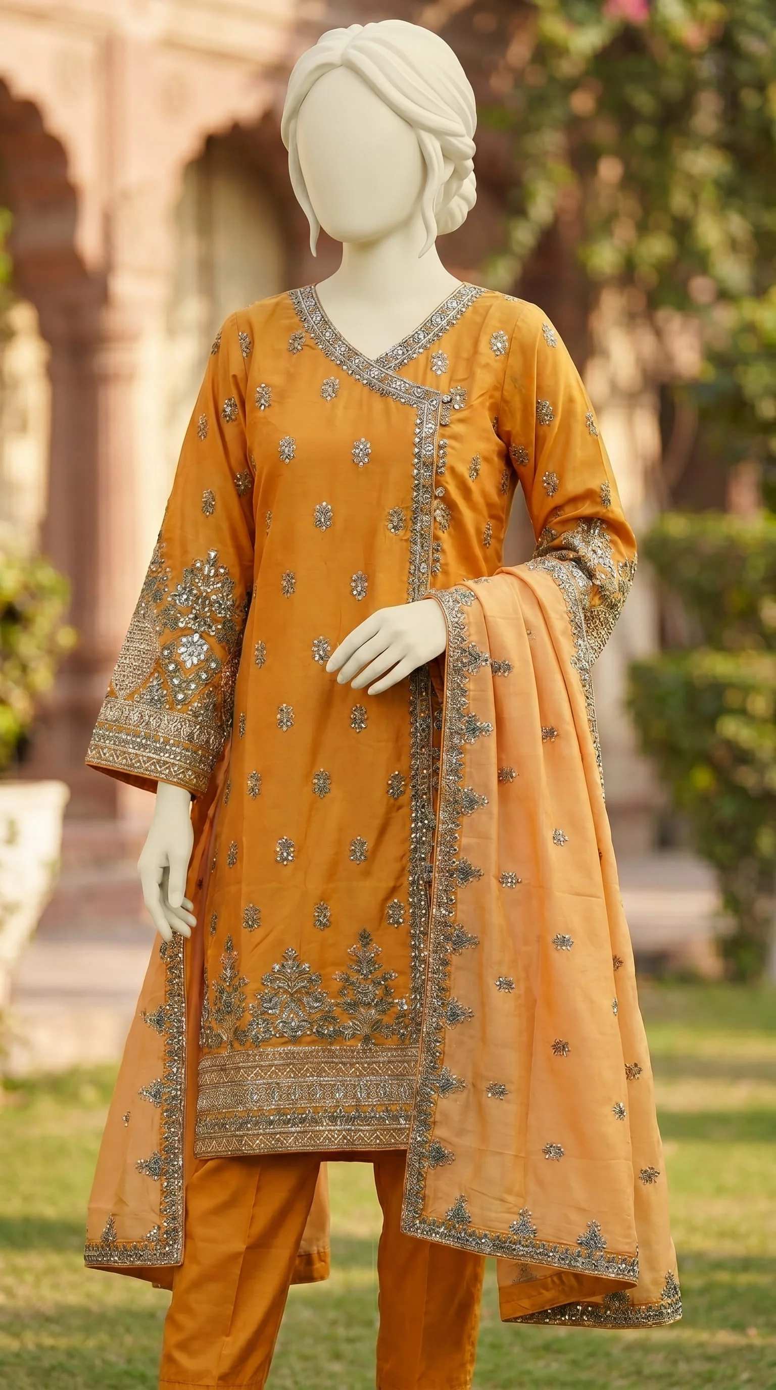 3 PC Embellished Raw Silk Suit PF610820