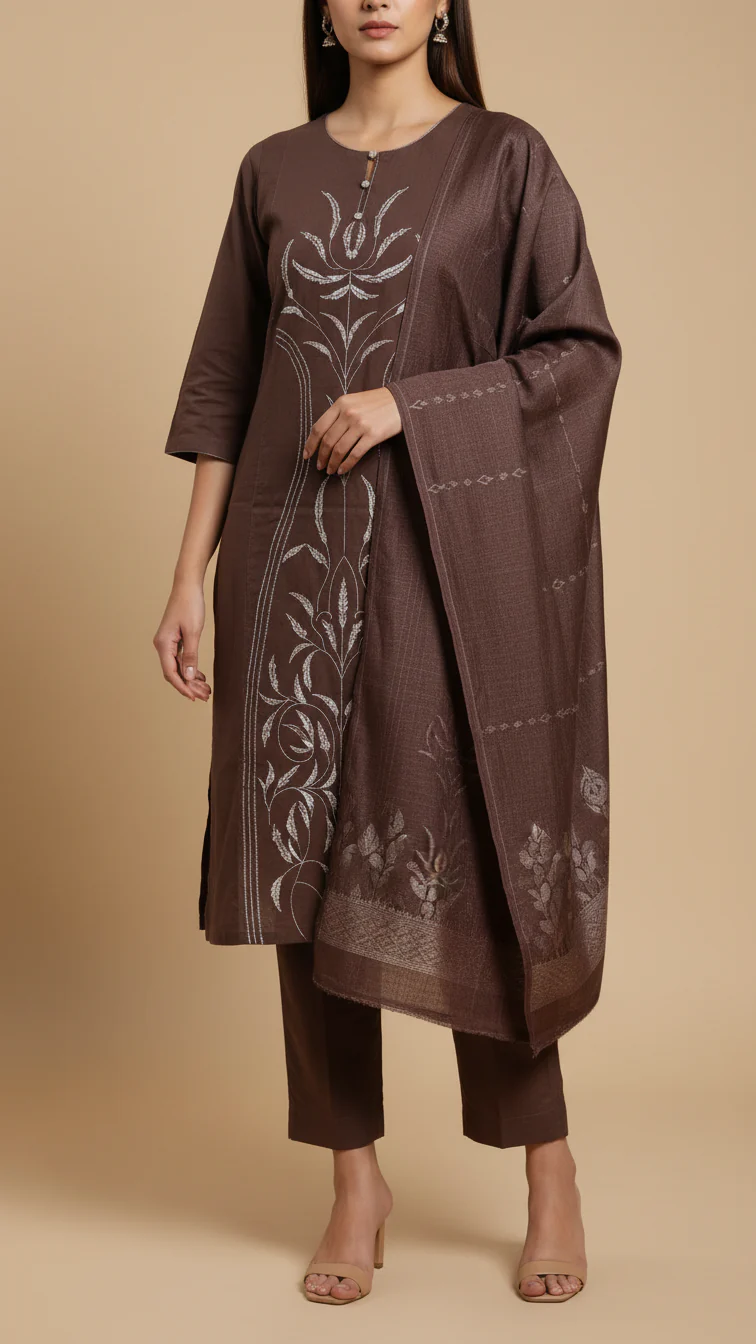 3 PC Embroiderd Slub Khaddar Suit PW5245
